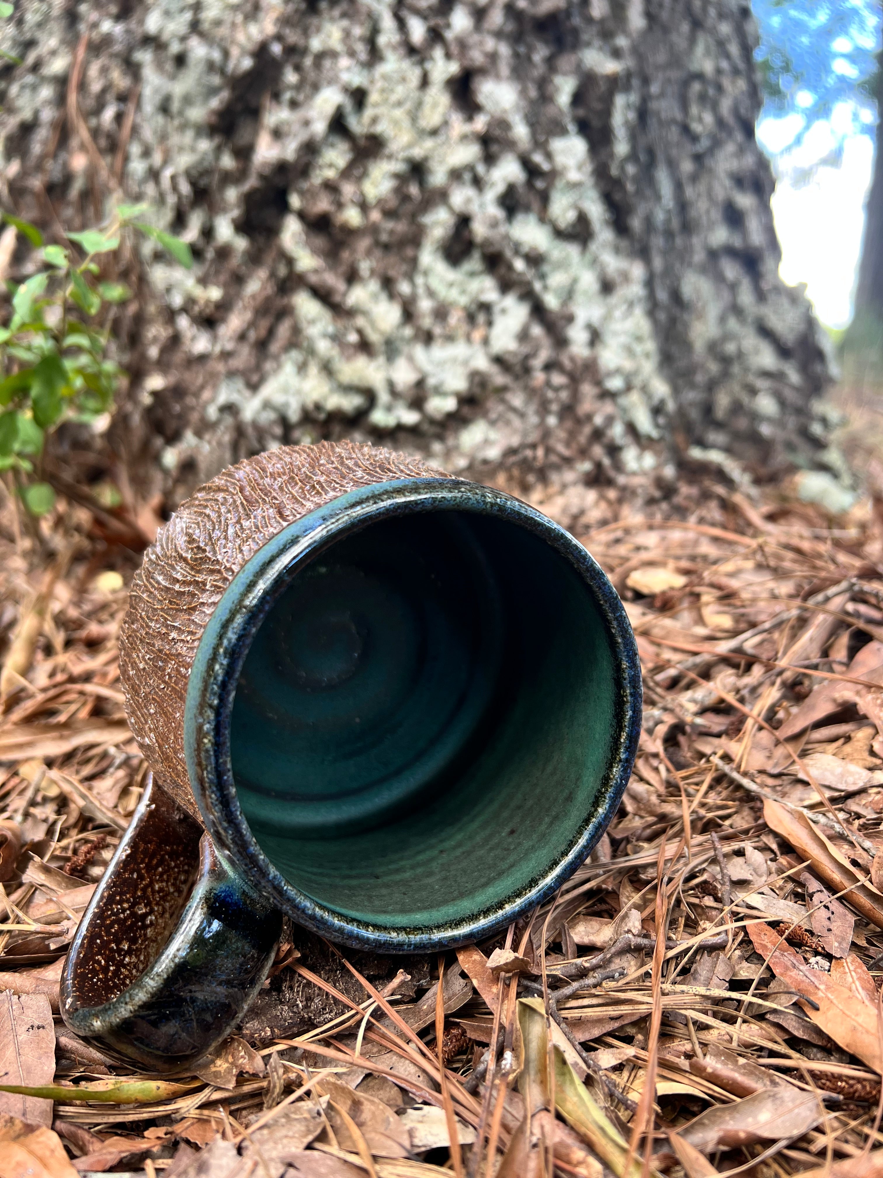 wood fired wood grain mug