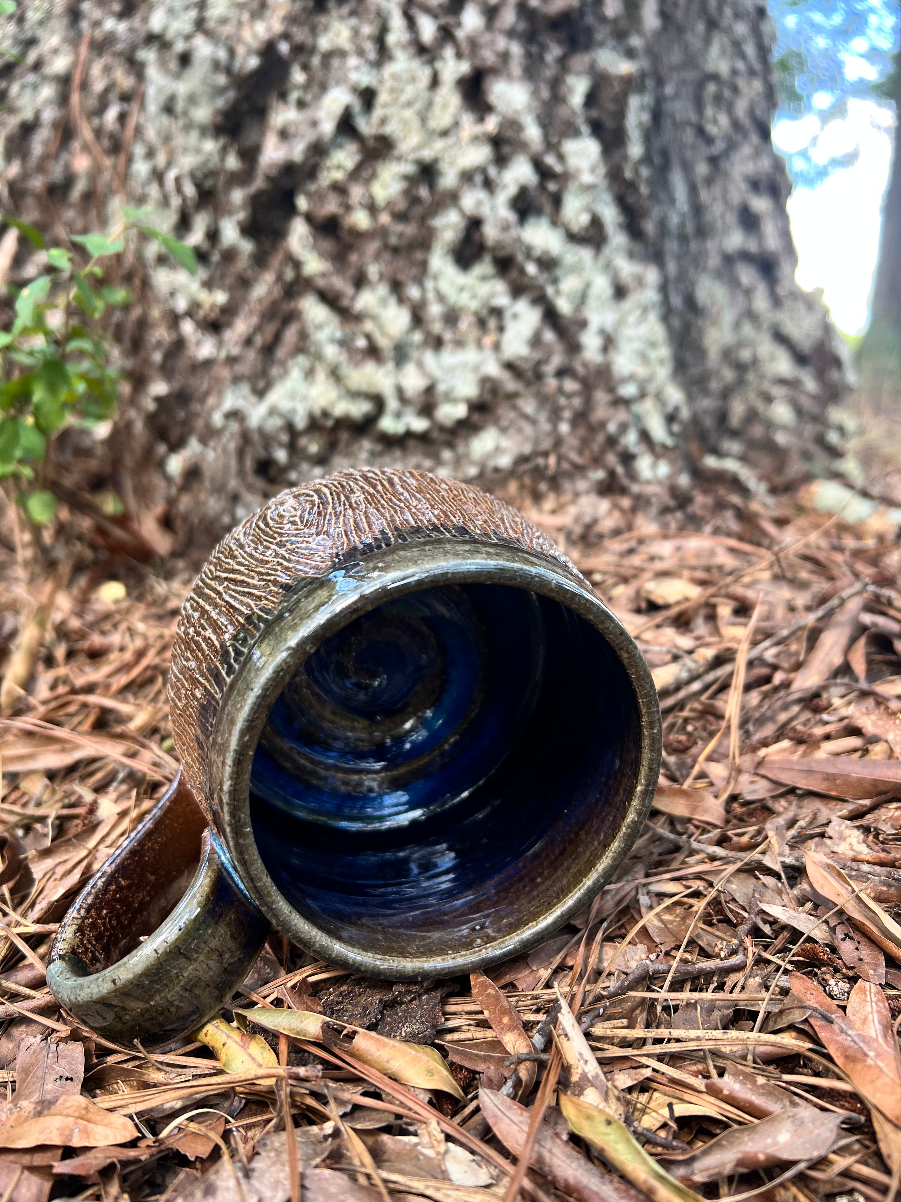 wood fired wood grain mug