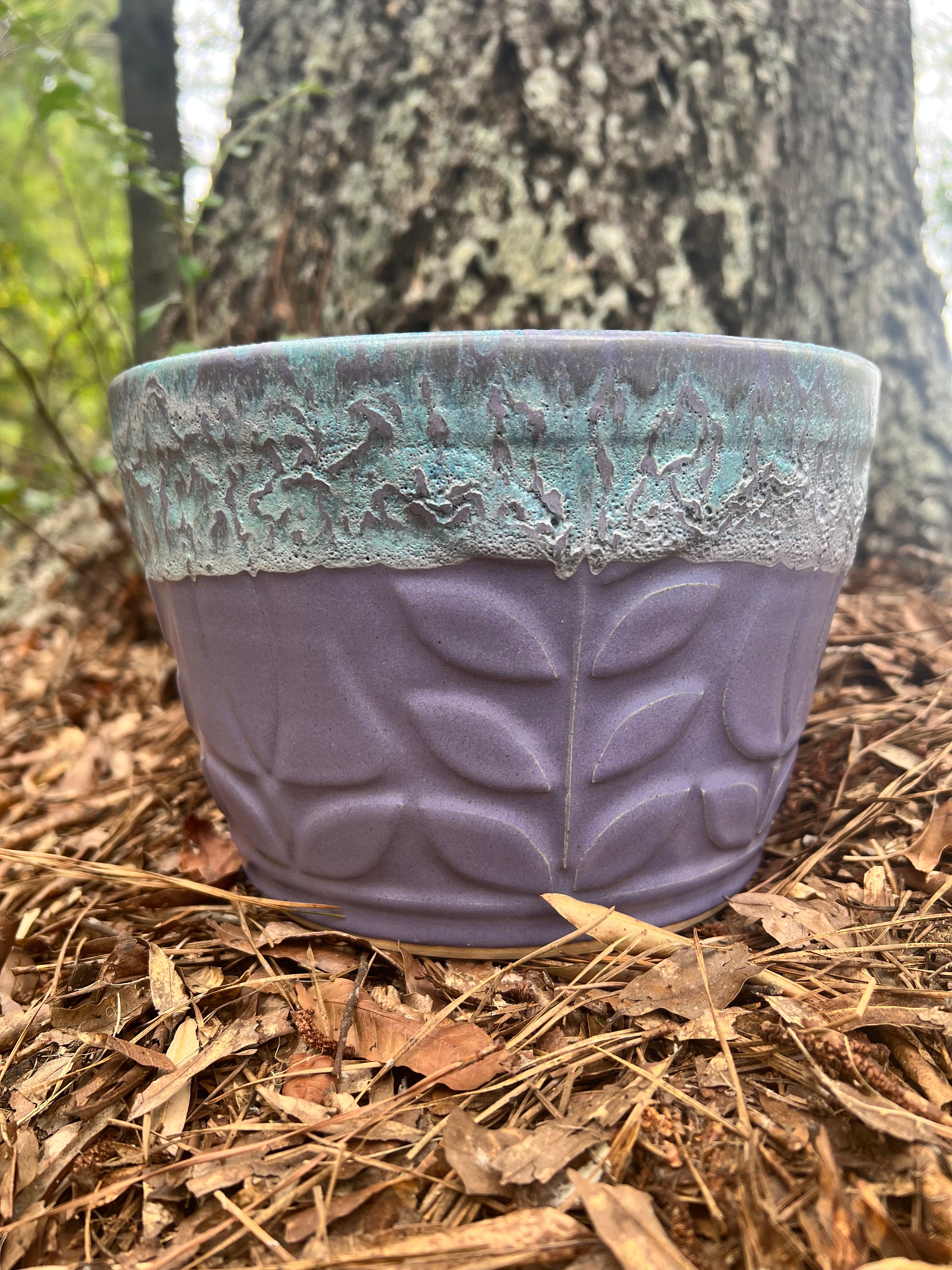 large violet and blue planter