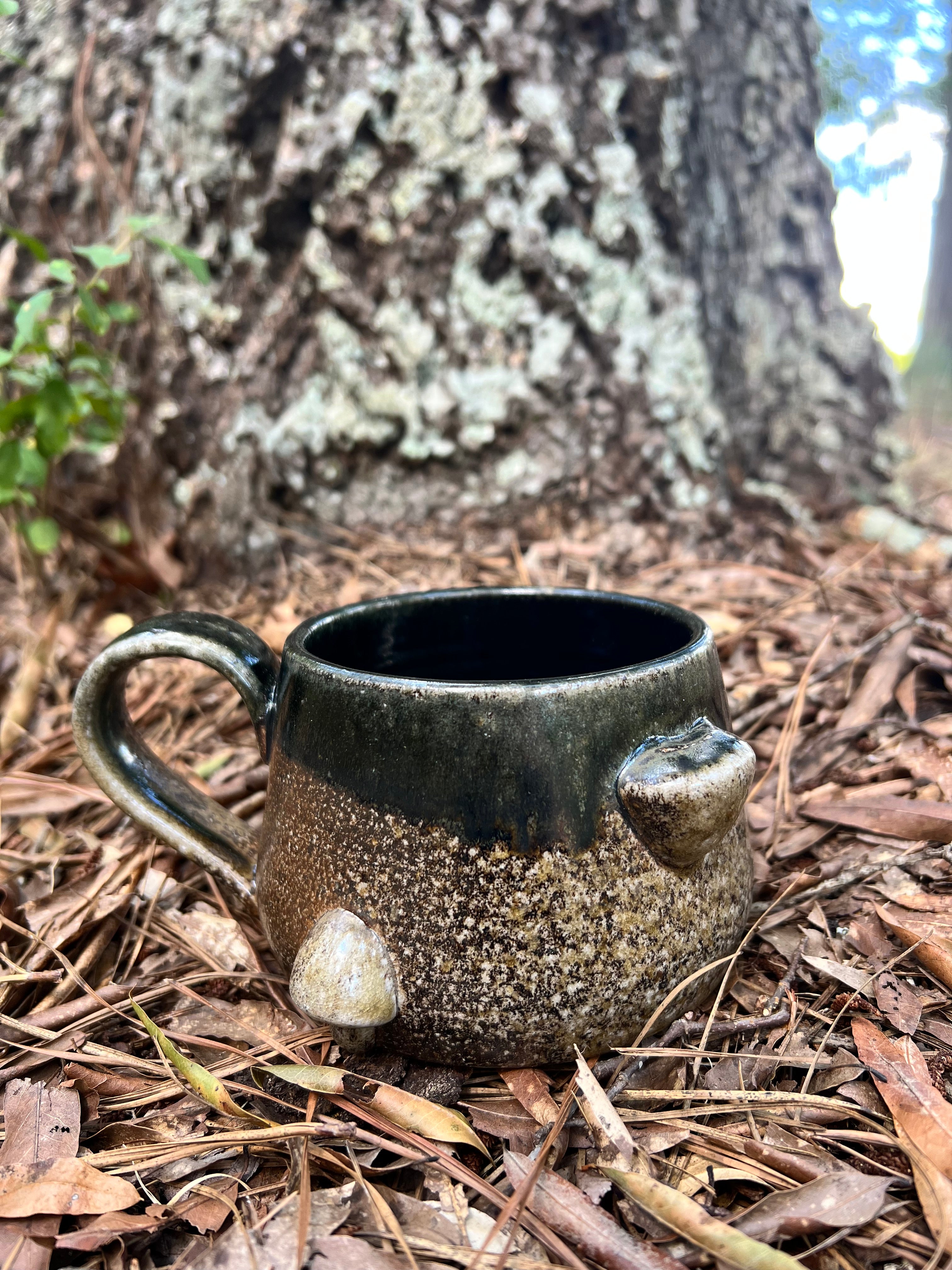 wood fired mug with mushrooms