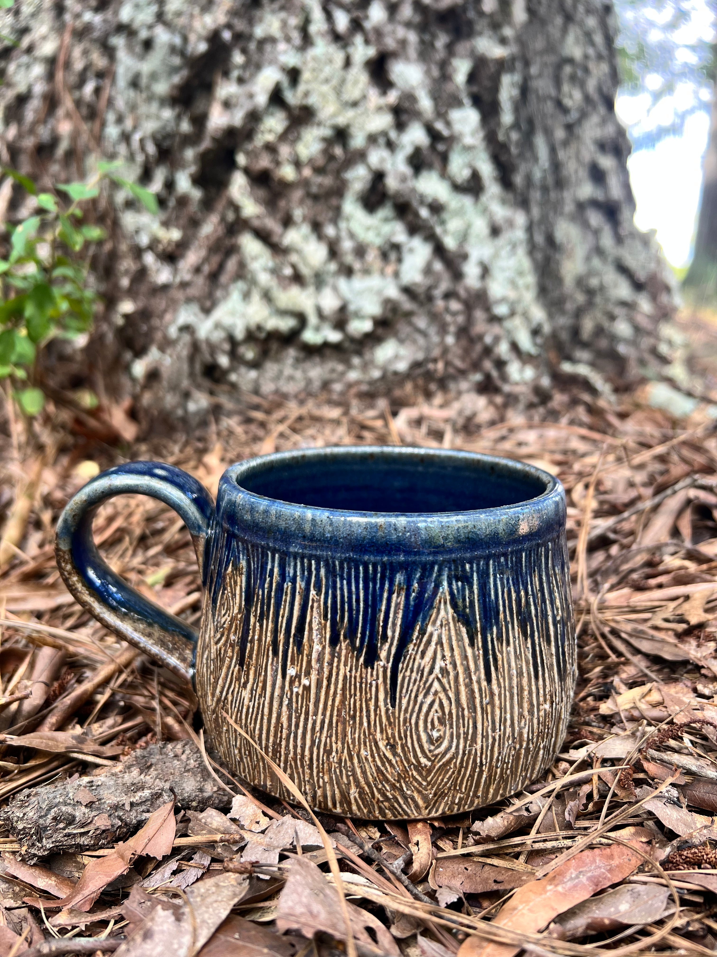 wood fired wood grain mug