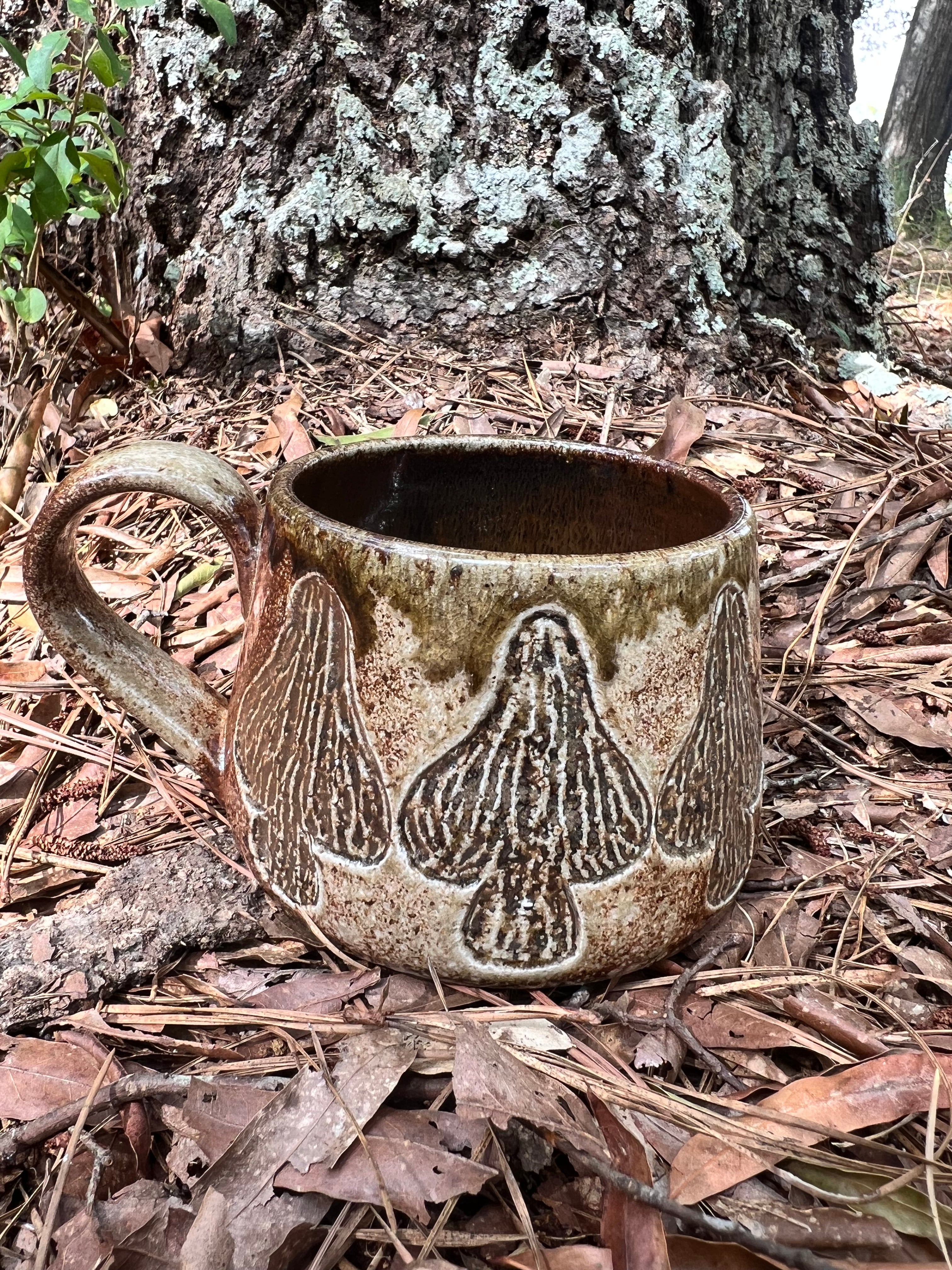 wood fired hand carved mushroom mug