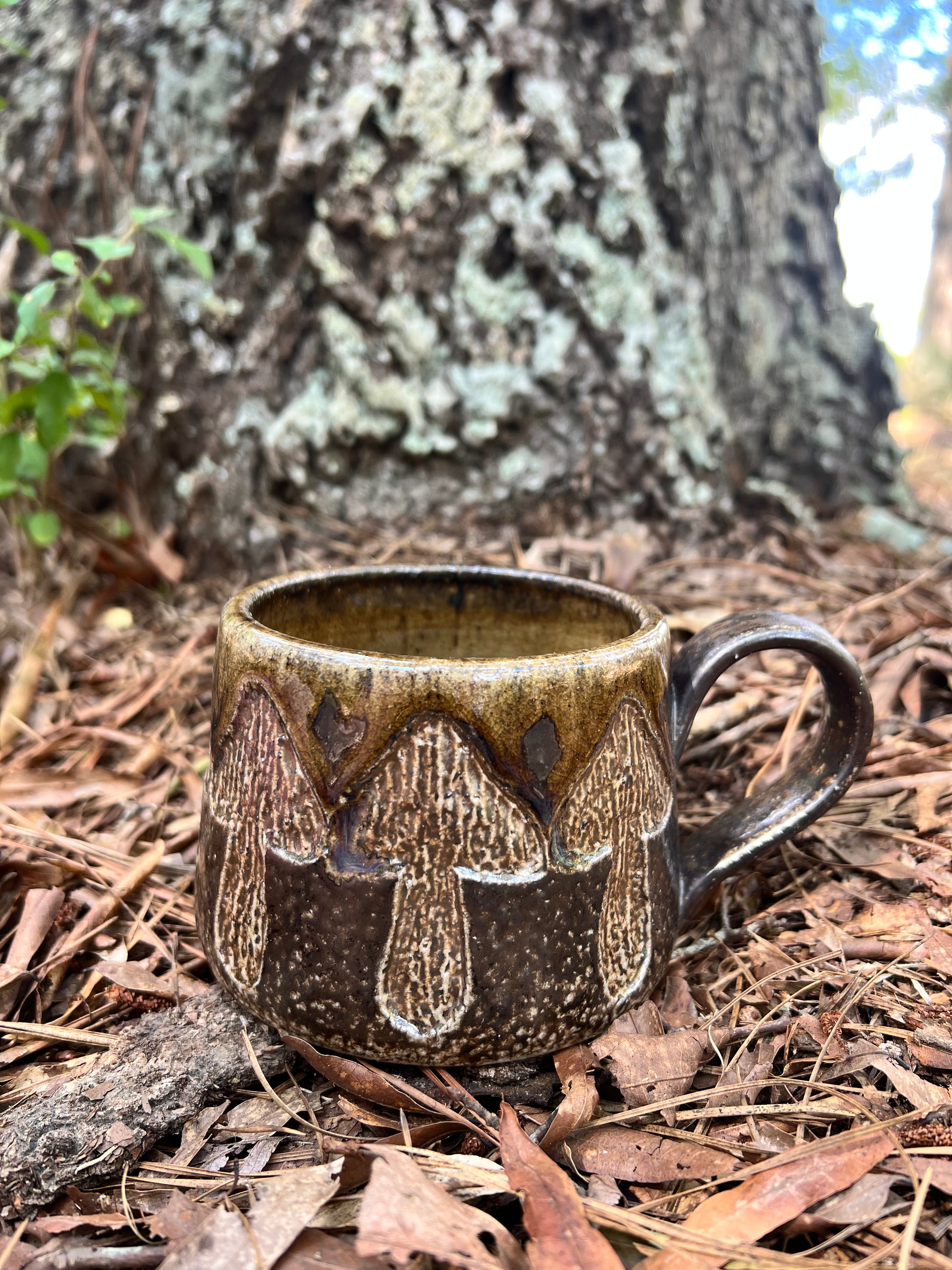 wood fired hand carved mug