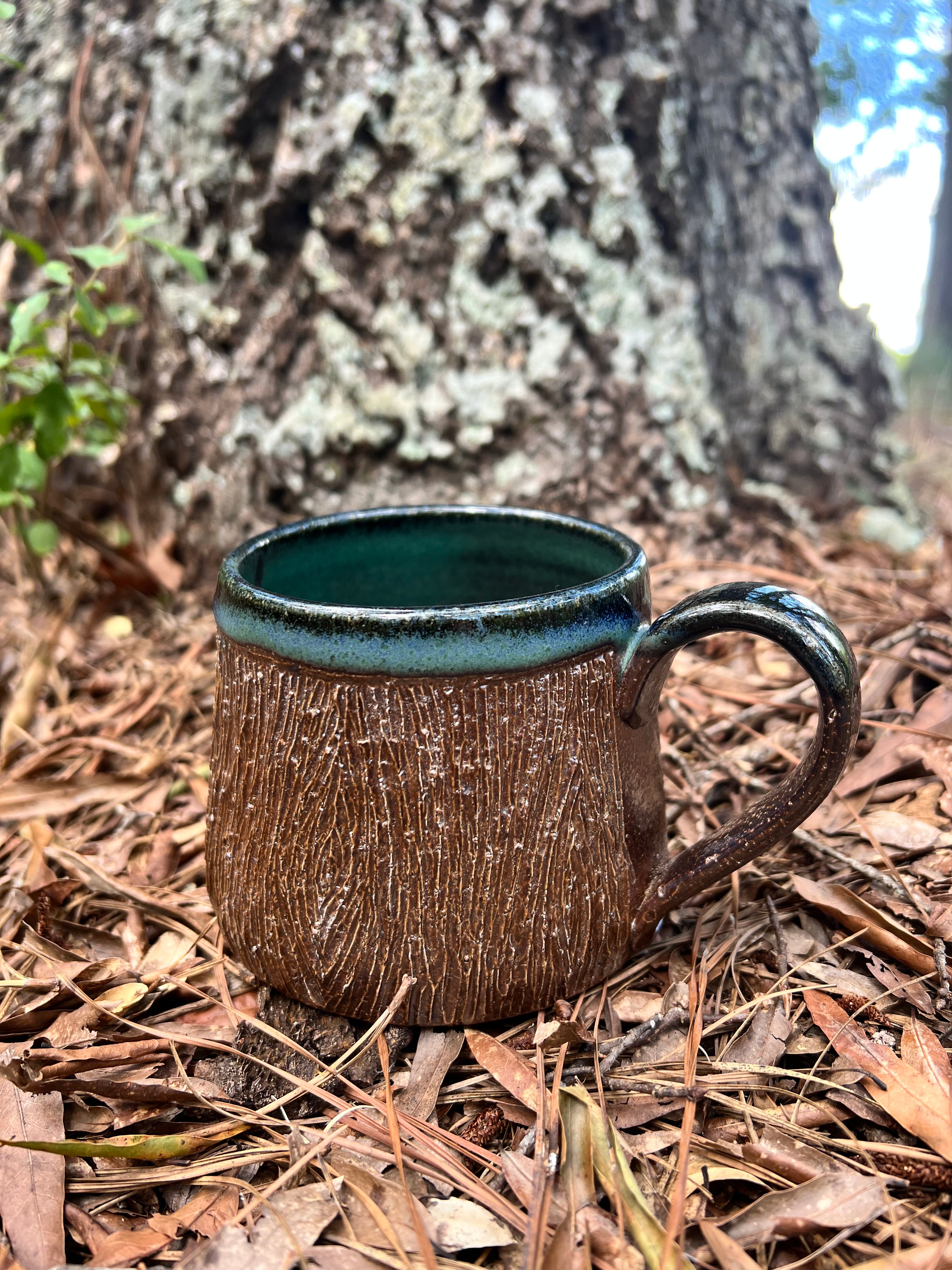 wood fired wood grain mug