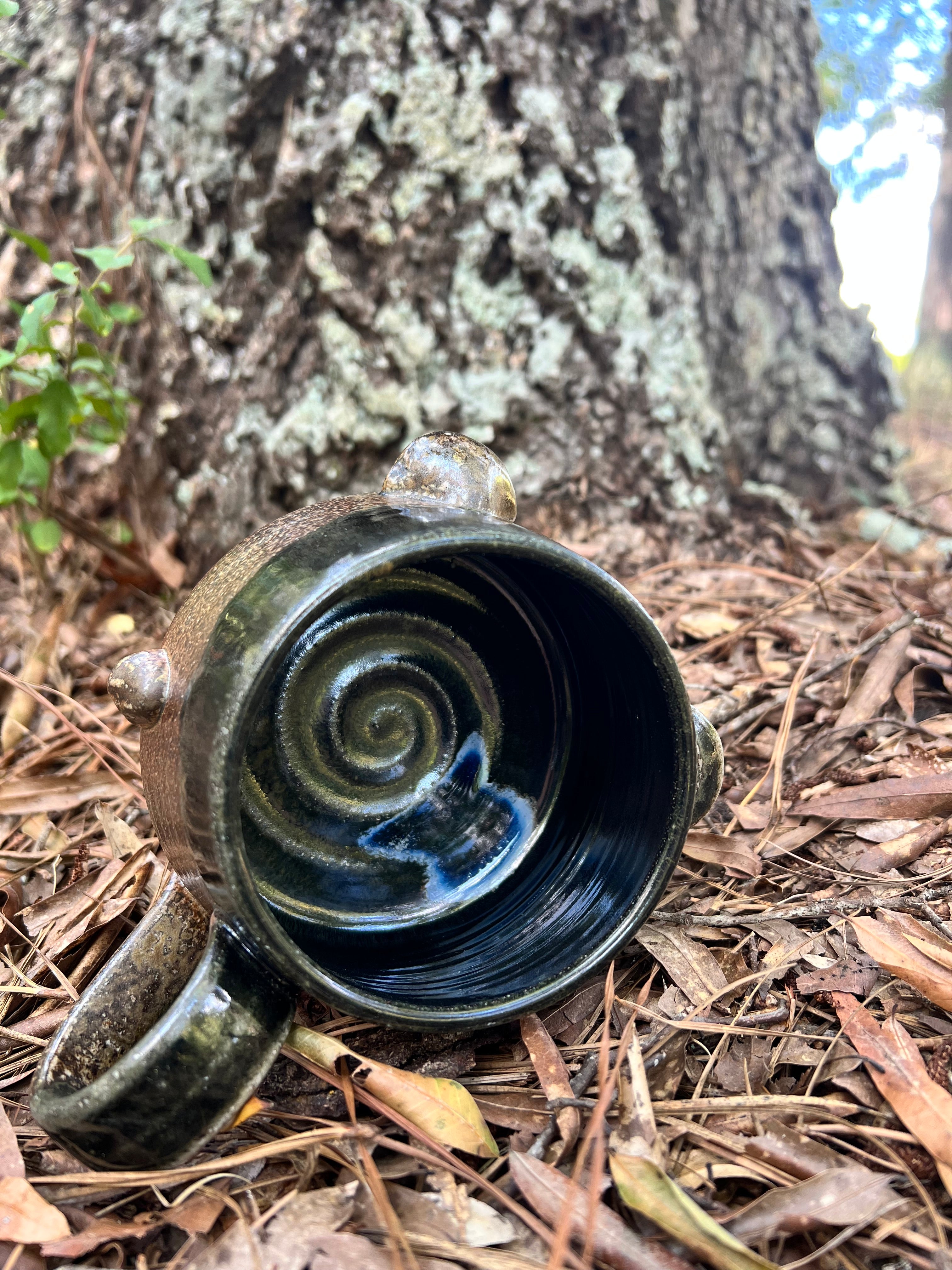 wood fired mug with mushrooms
