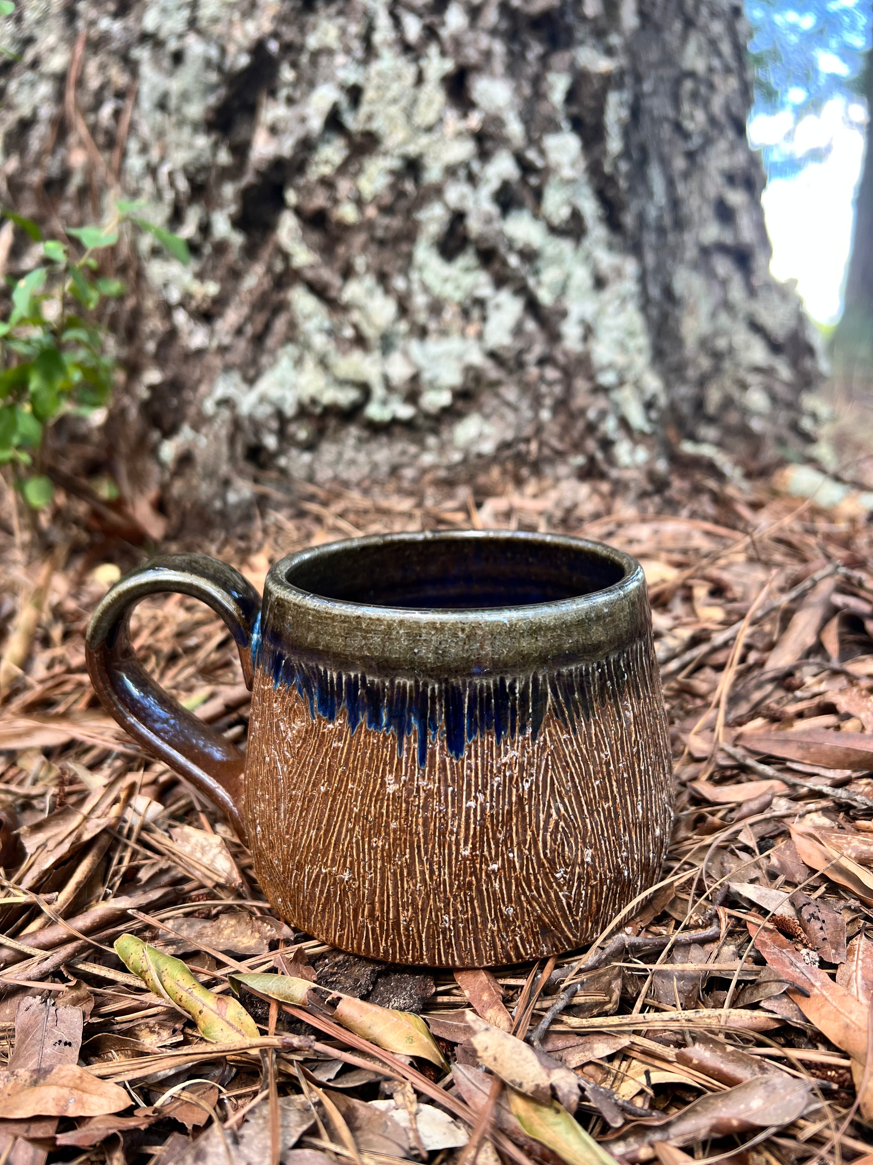 wood fired wood grain mug
