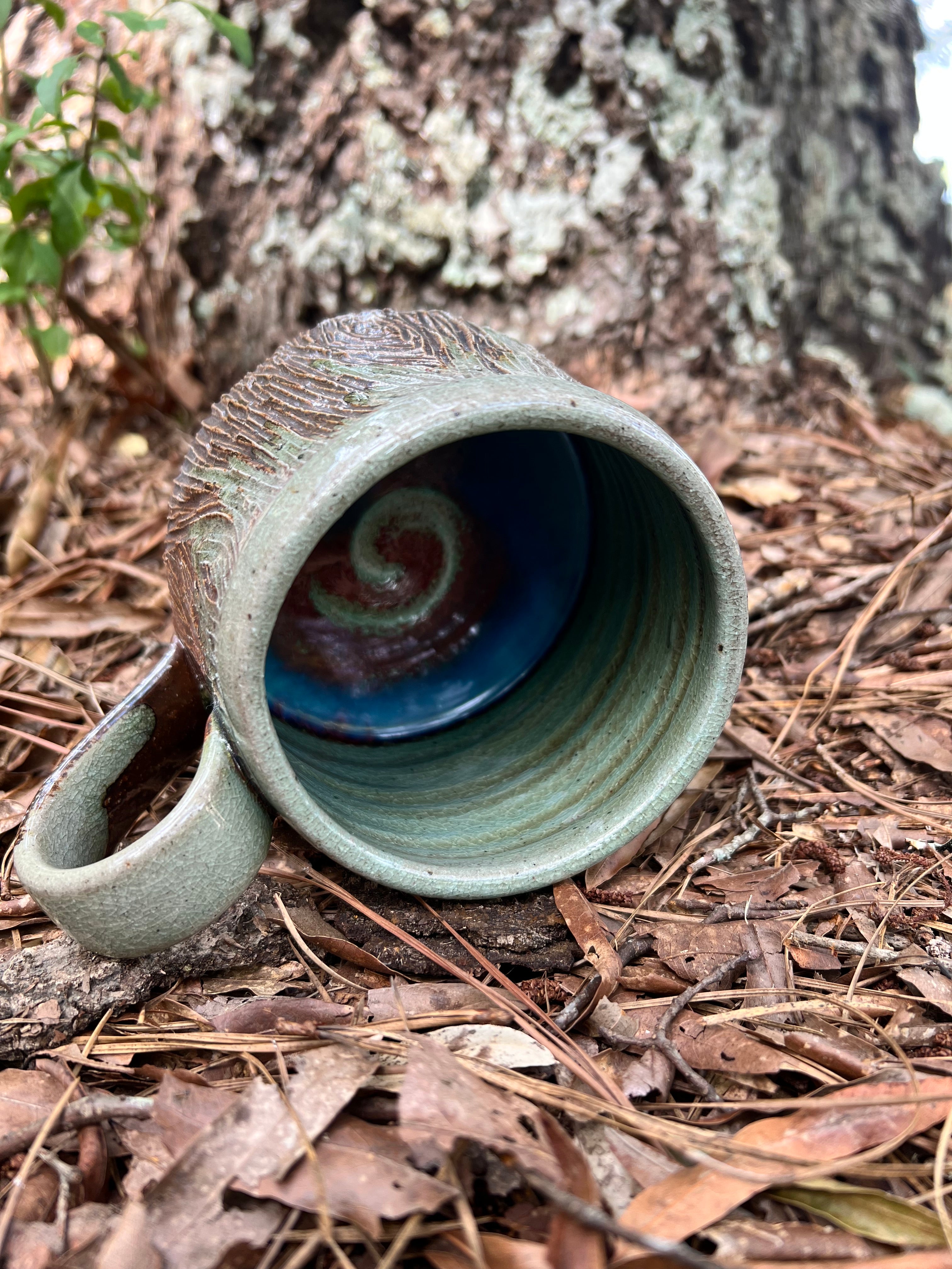 wood fired wood grain mug