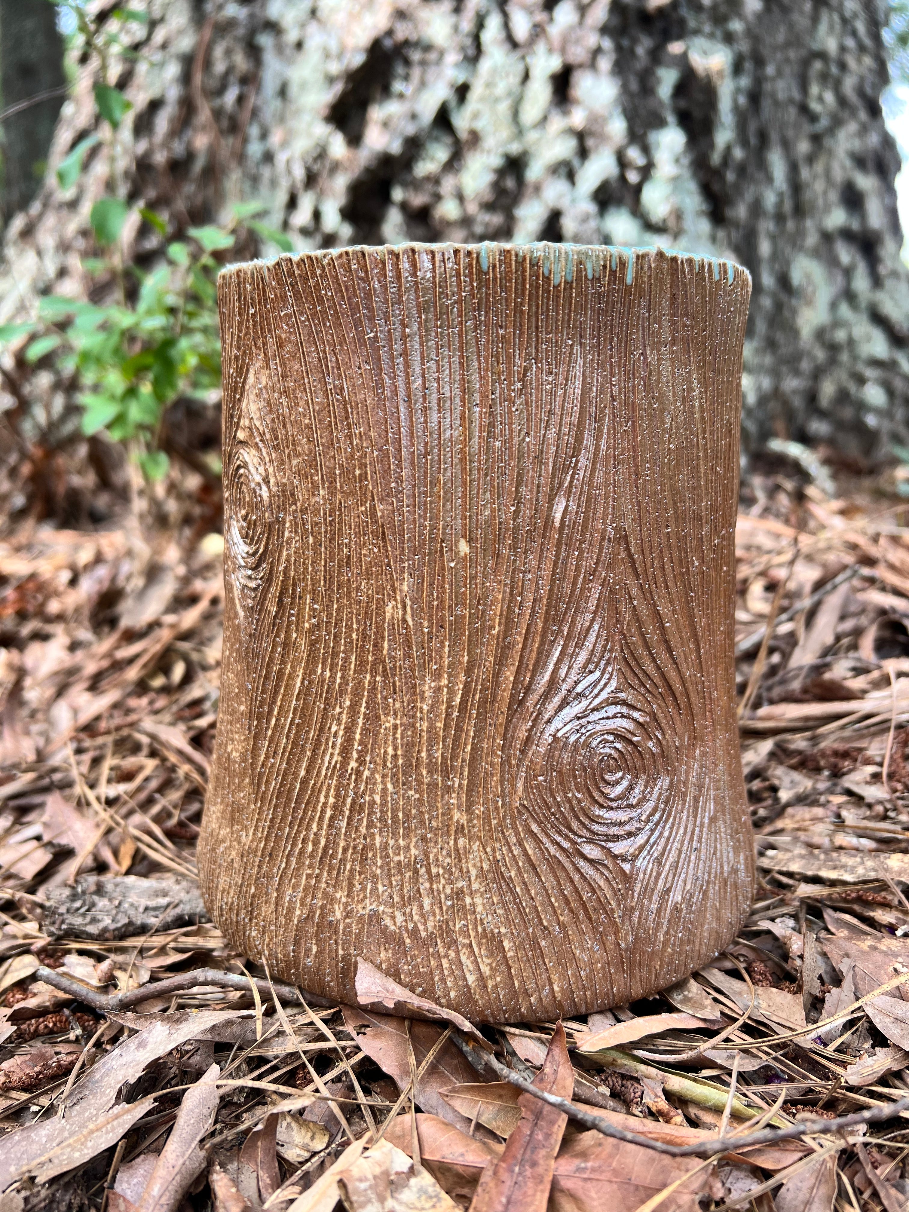wood fired wood grain vase