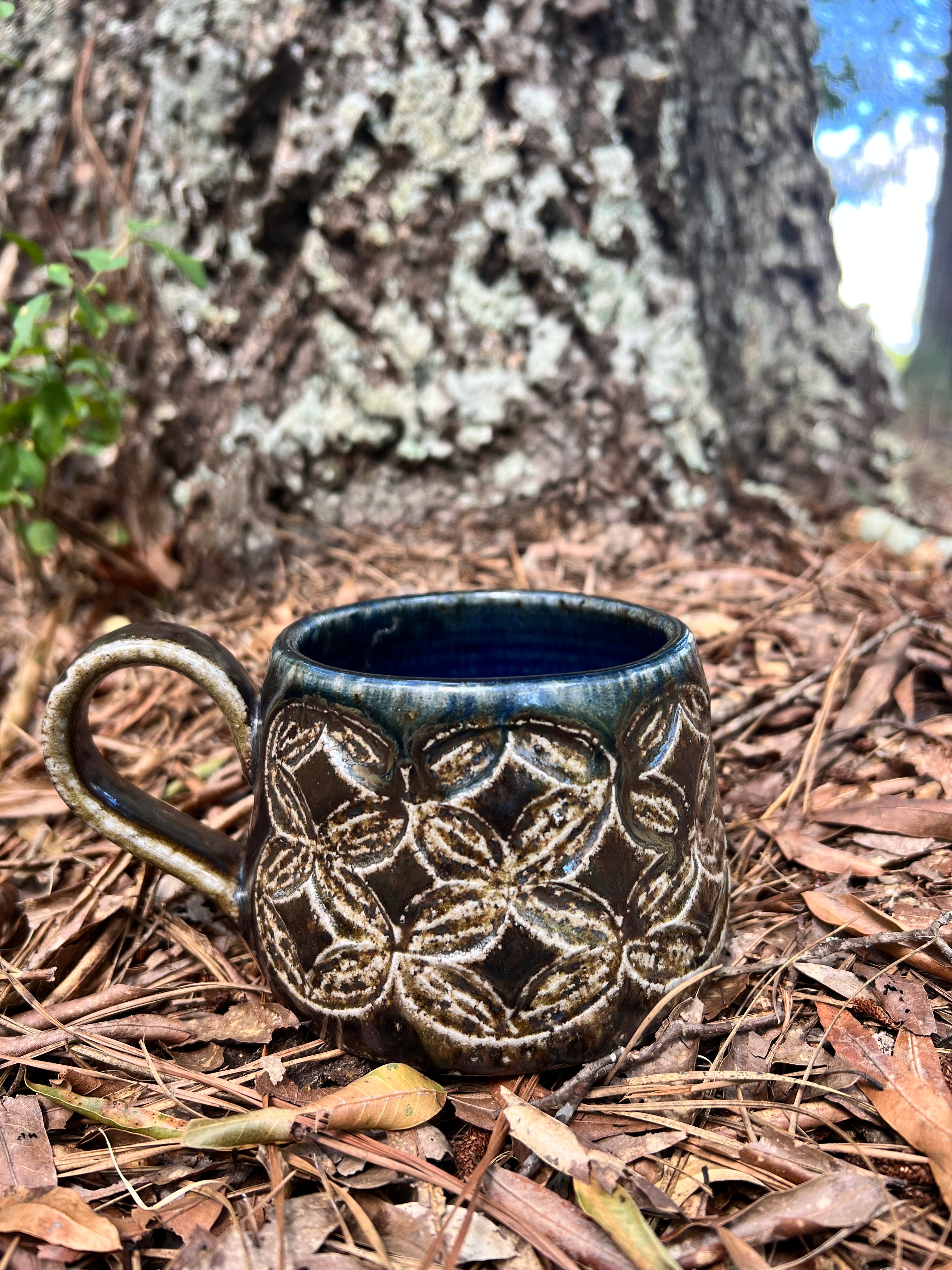 wood fired hand carved mug