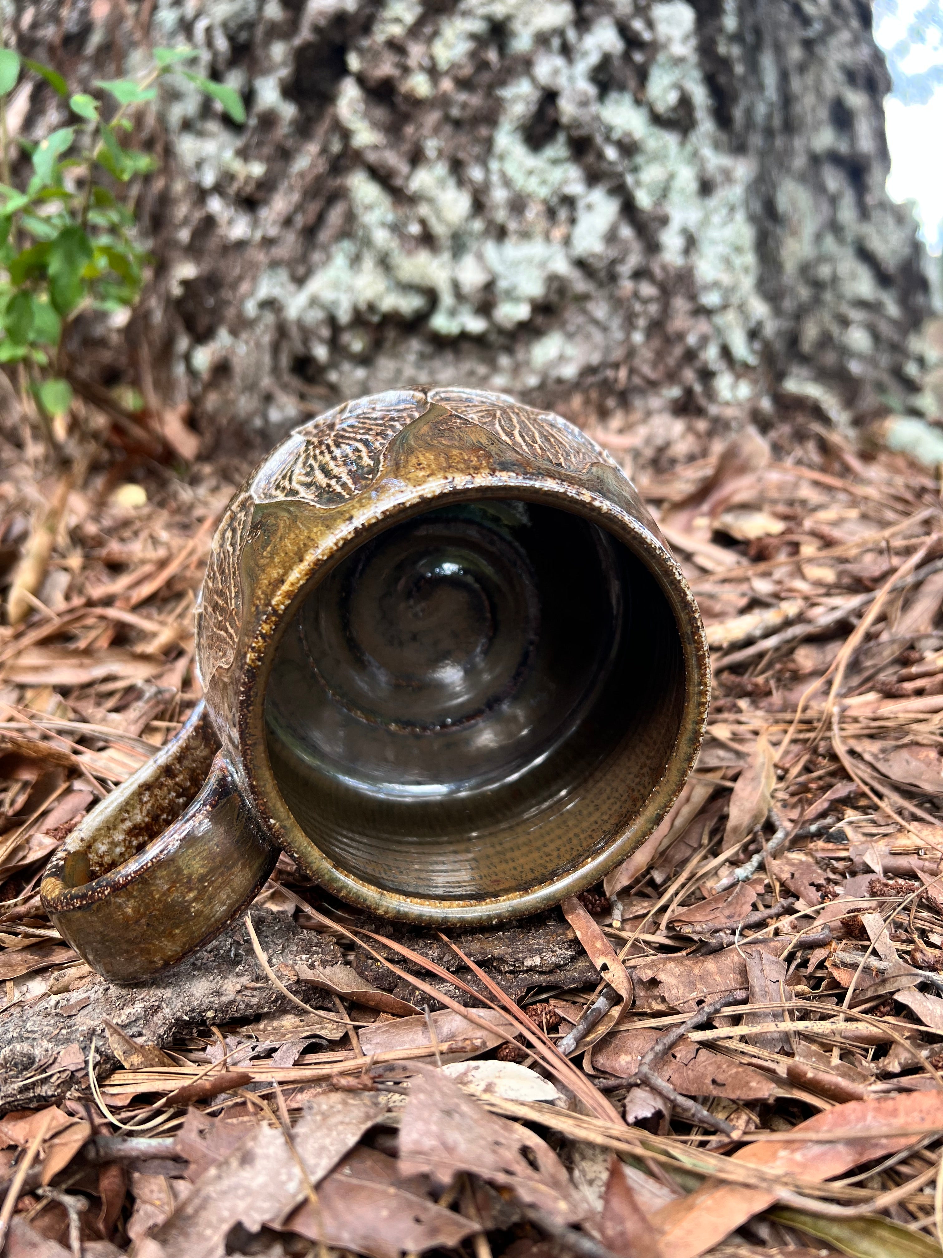 wood fired hand carved mushroom mug