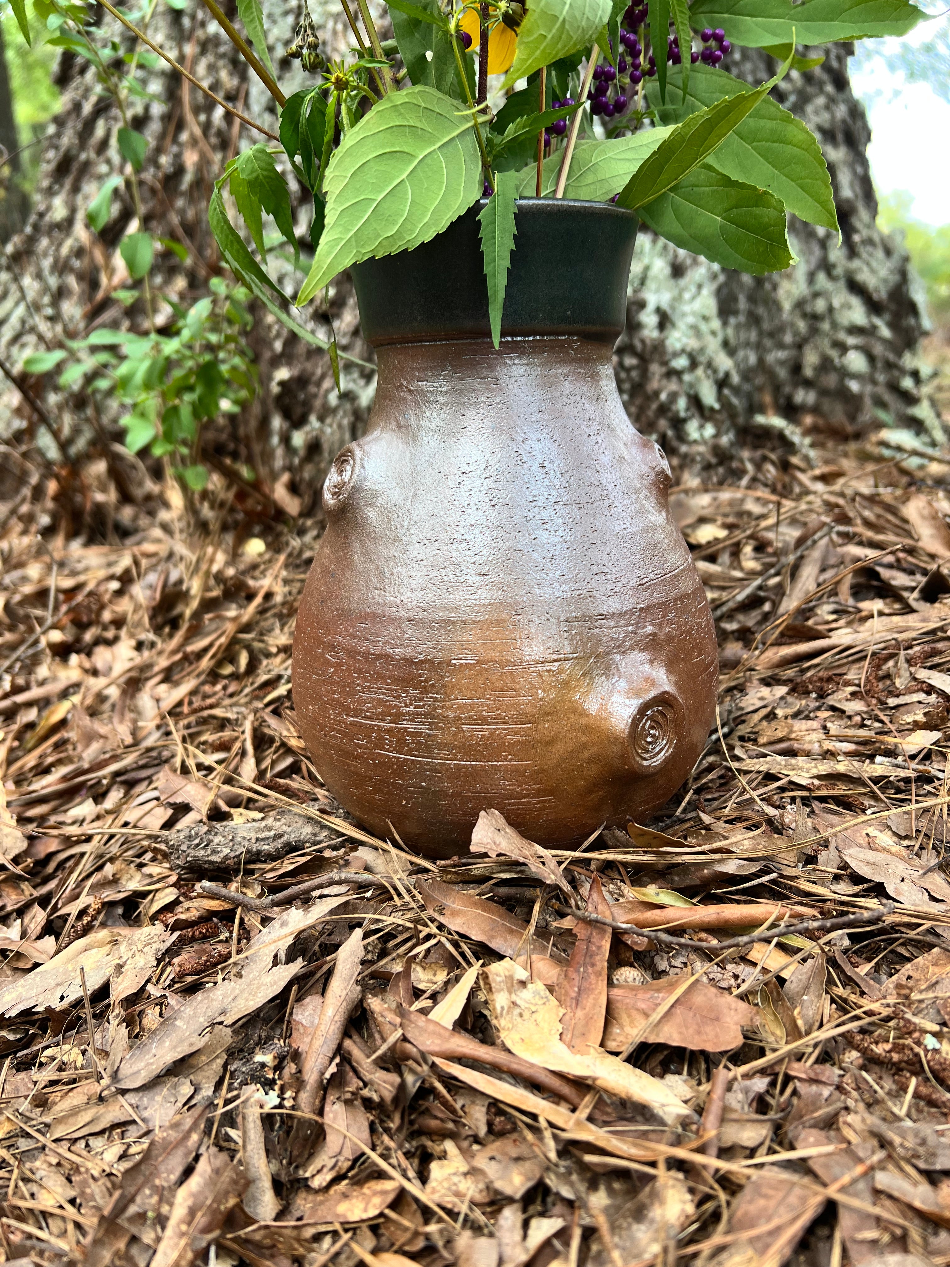 wood fired fairy door with tree knots vase