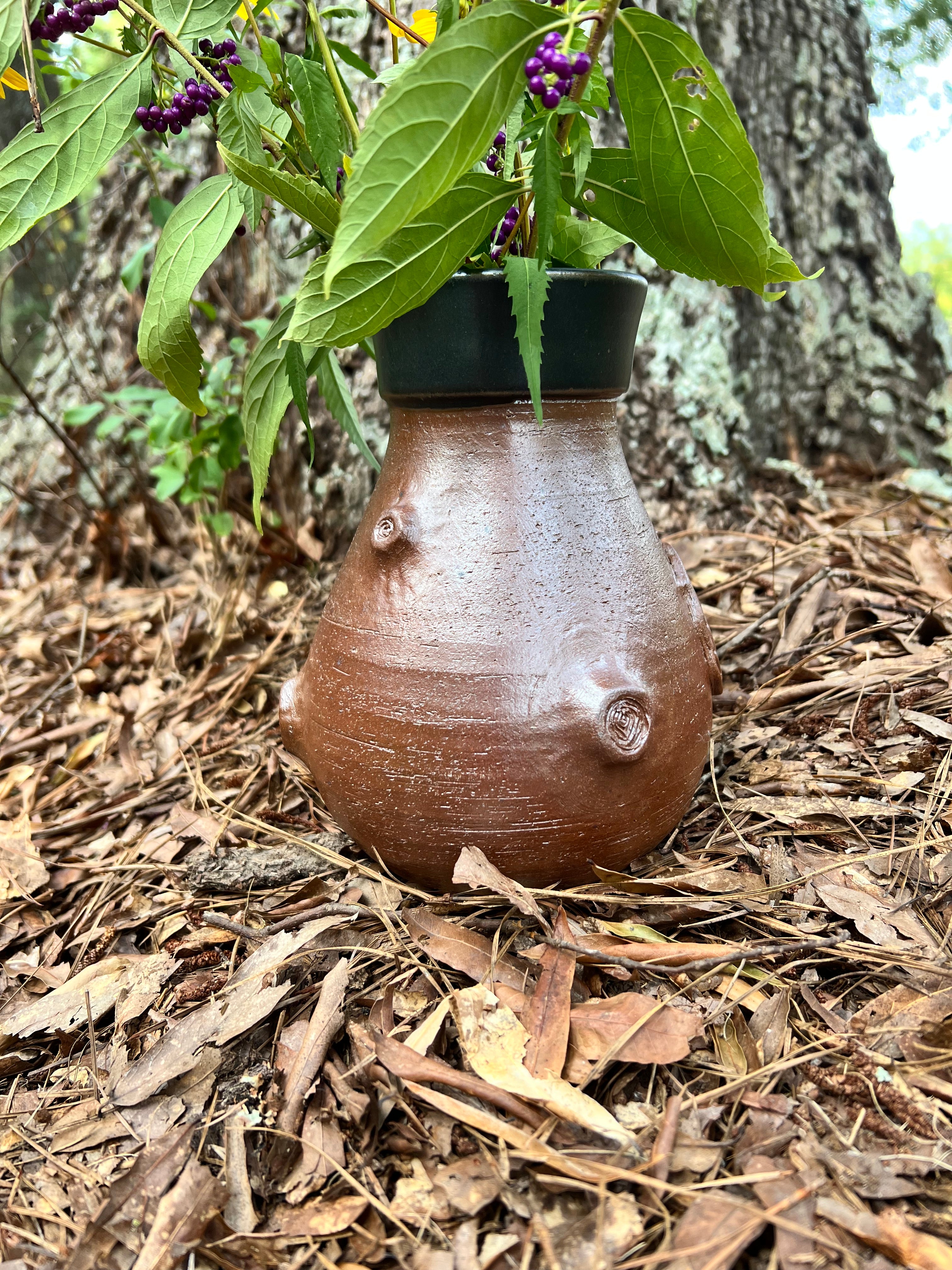 wood fired fairy door with tree knots vase