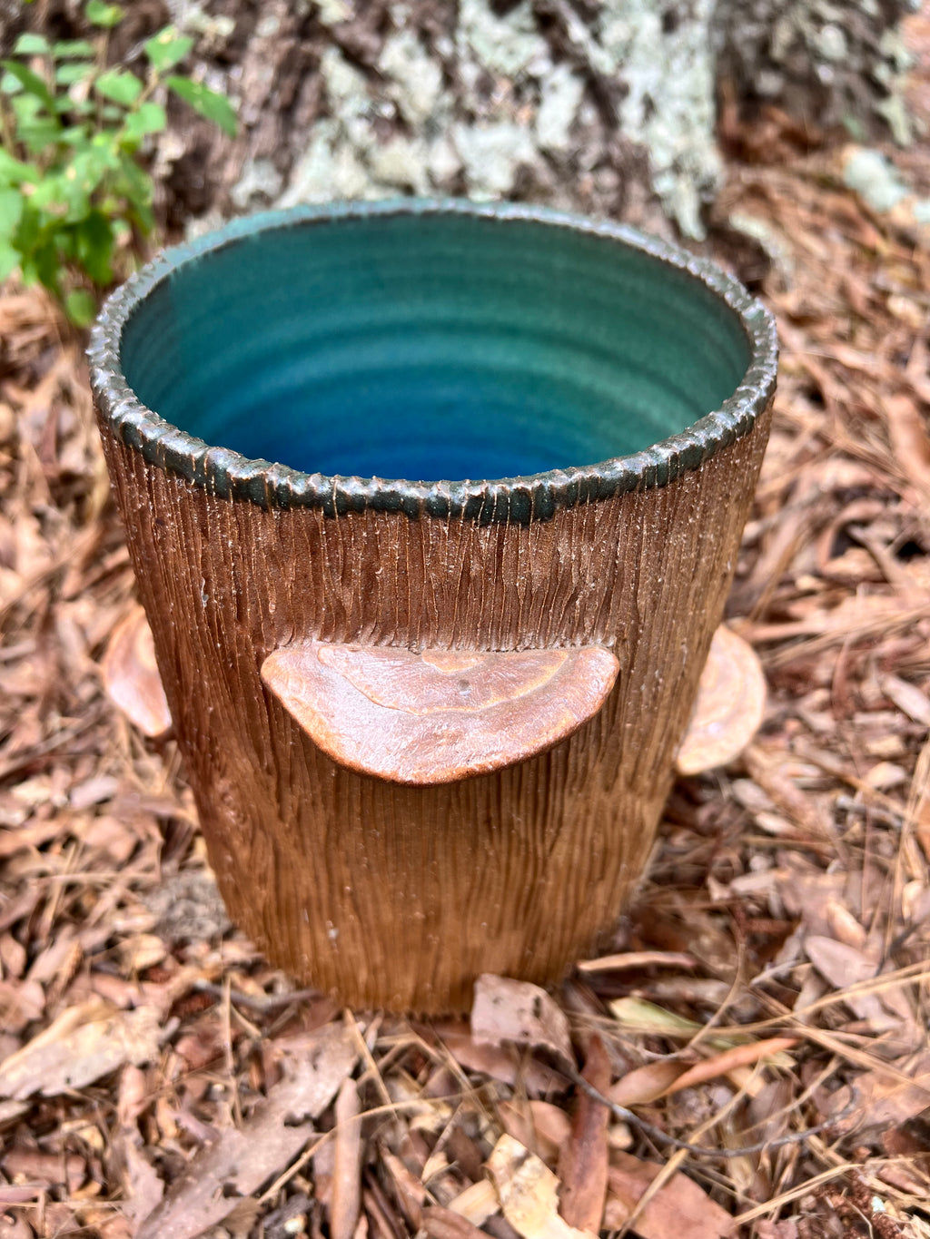 wood fired wood grain vase with conks