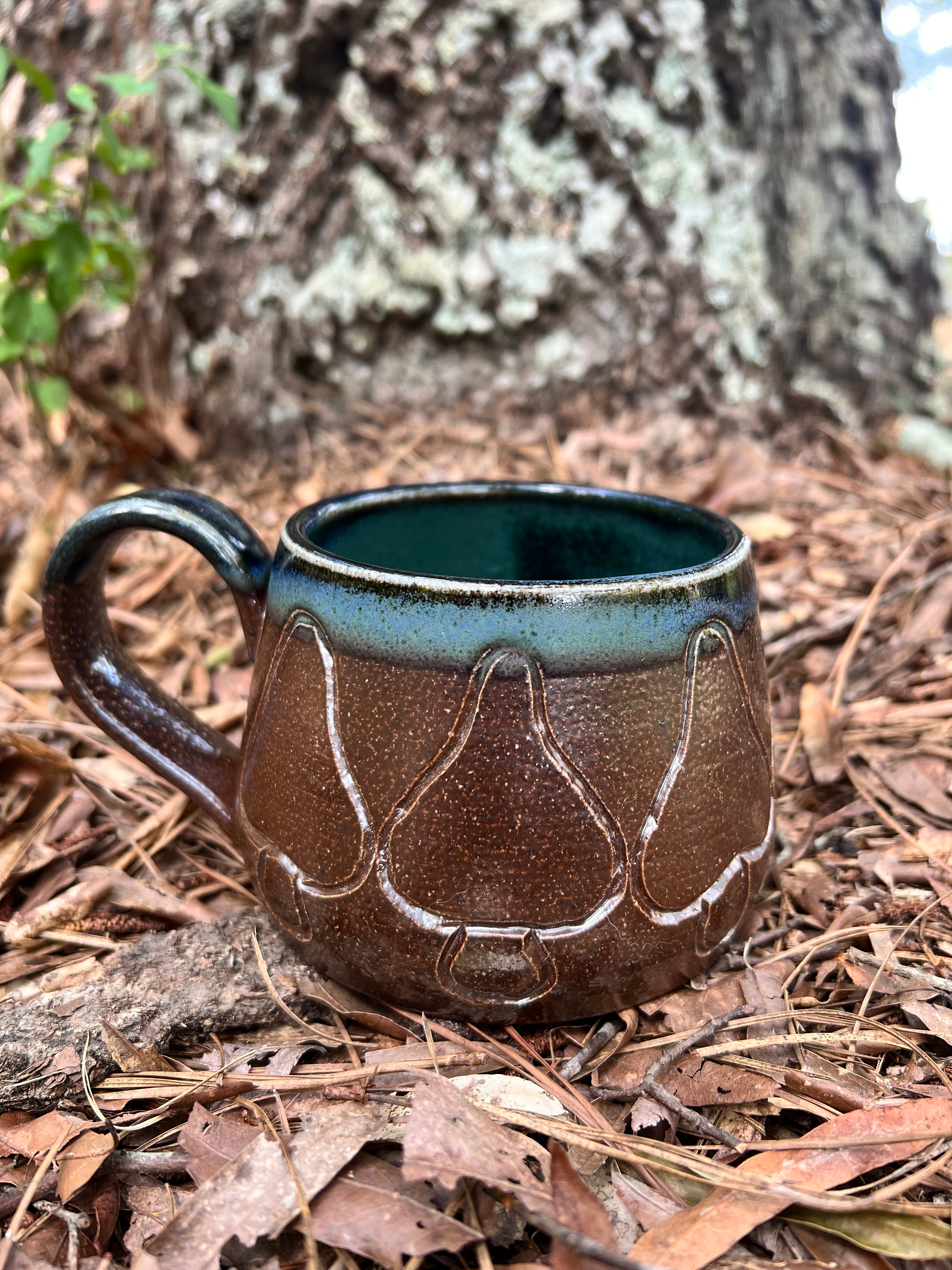 wood fired hand carved mushroom mug