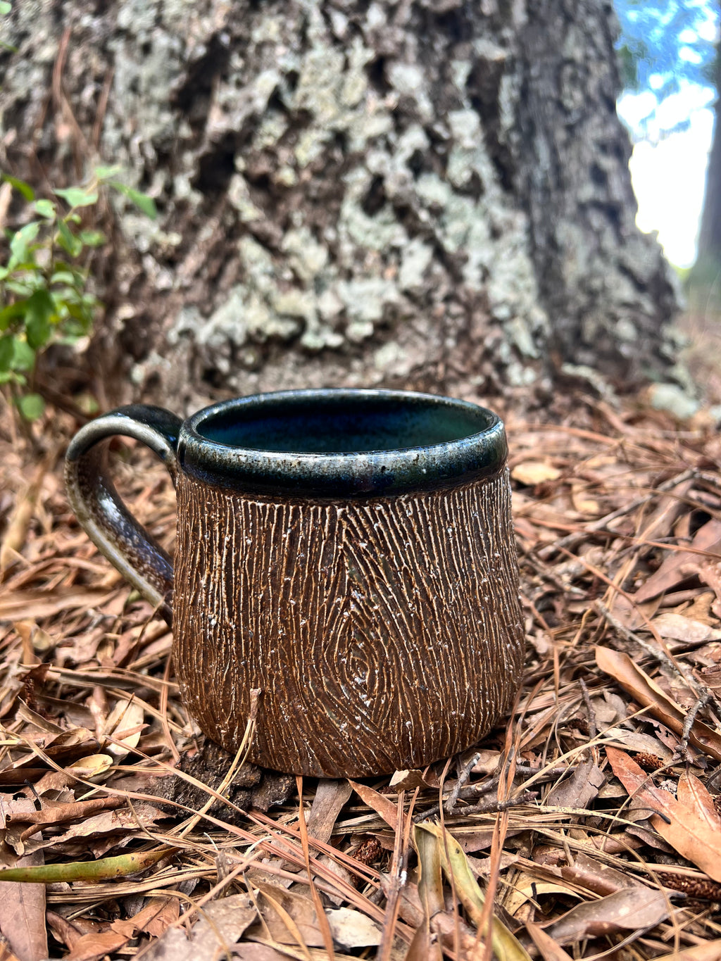 wood fired wood grain mug