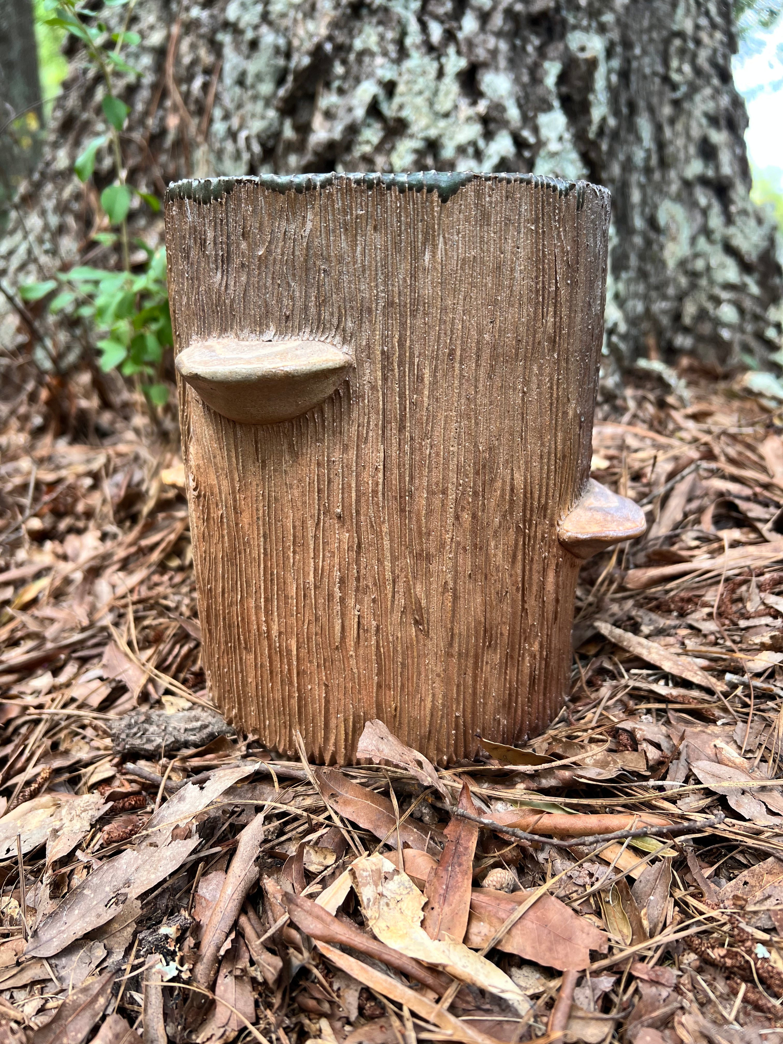 wood fired wood grain vase with conks