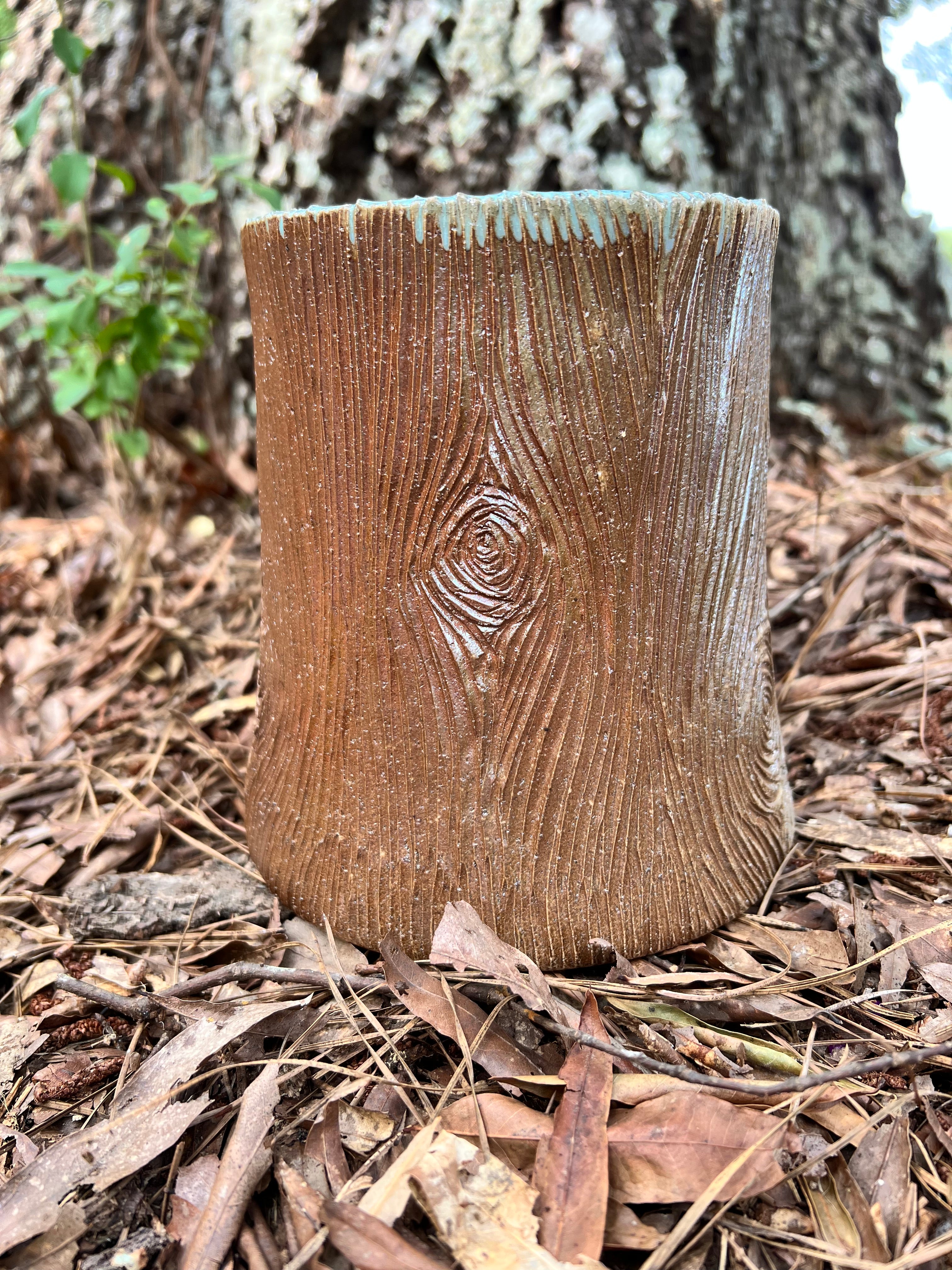 wood fired wood grain vase