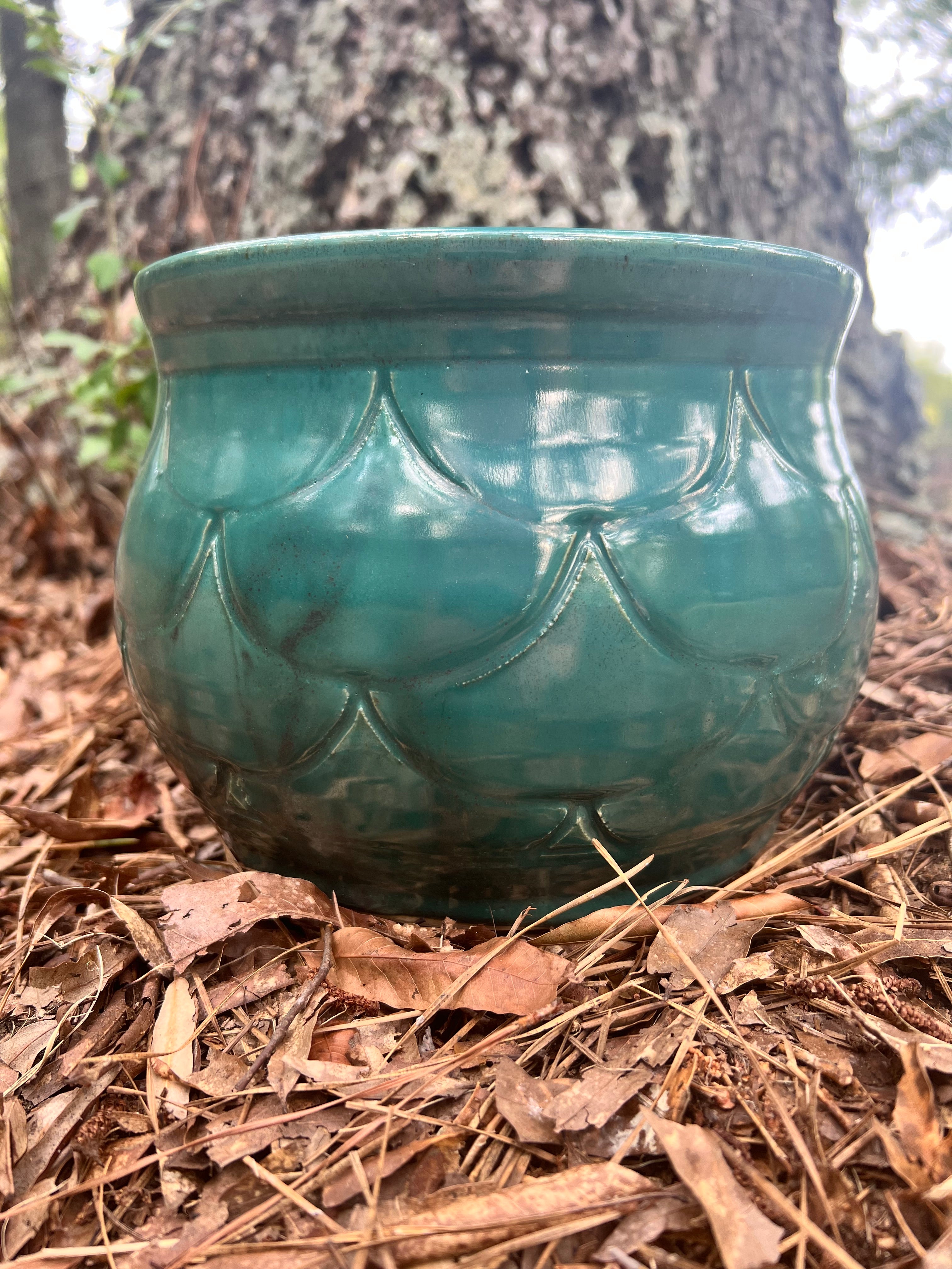 large turquoise scaled planter