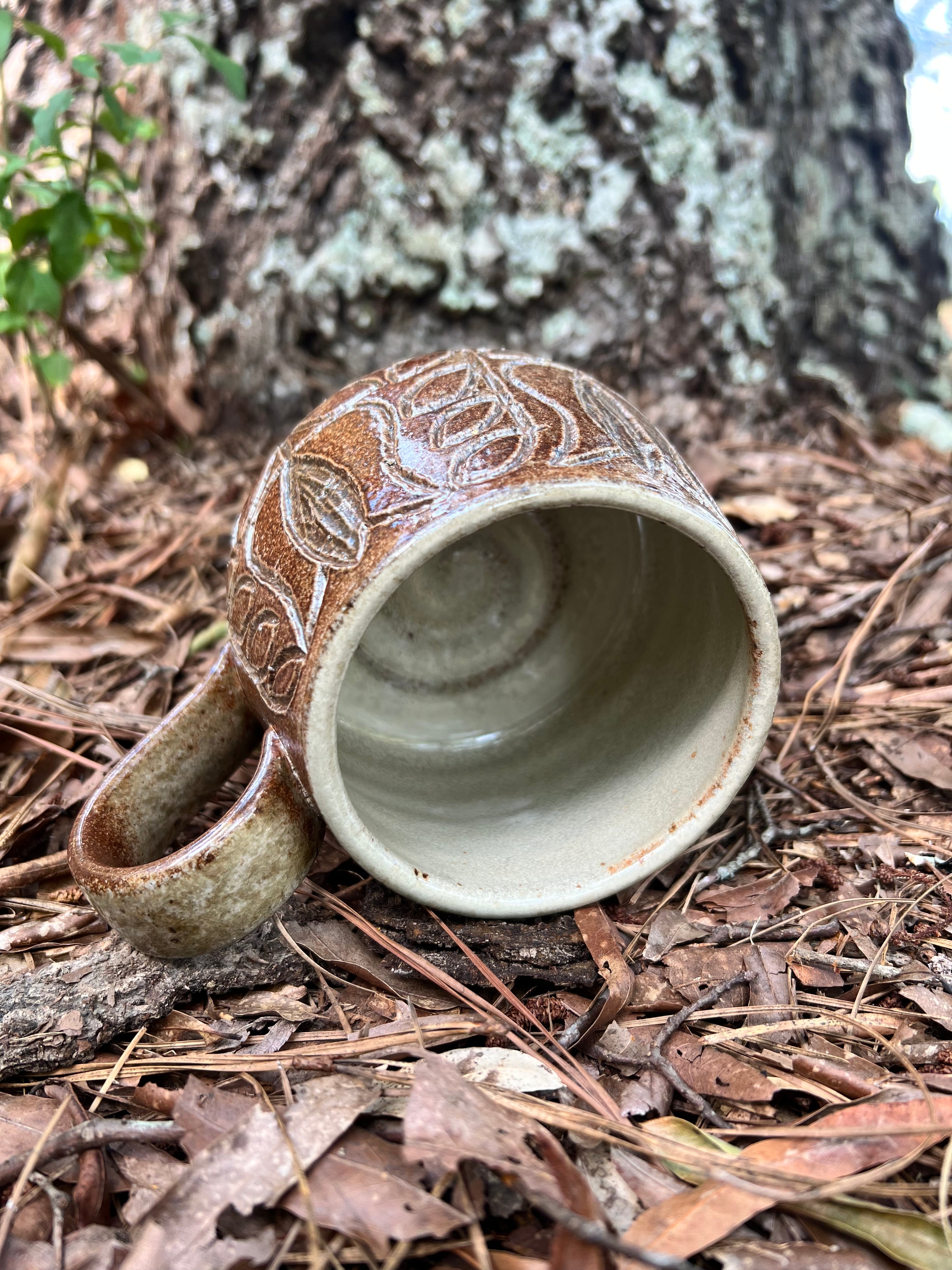 wood fired hand carved mug