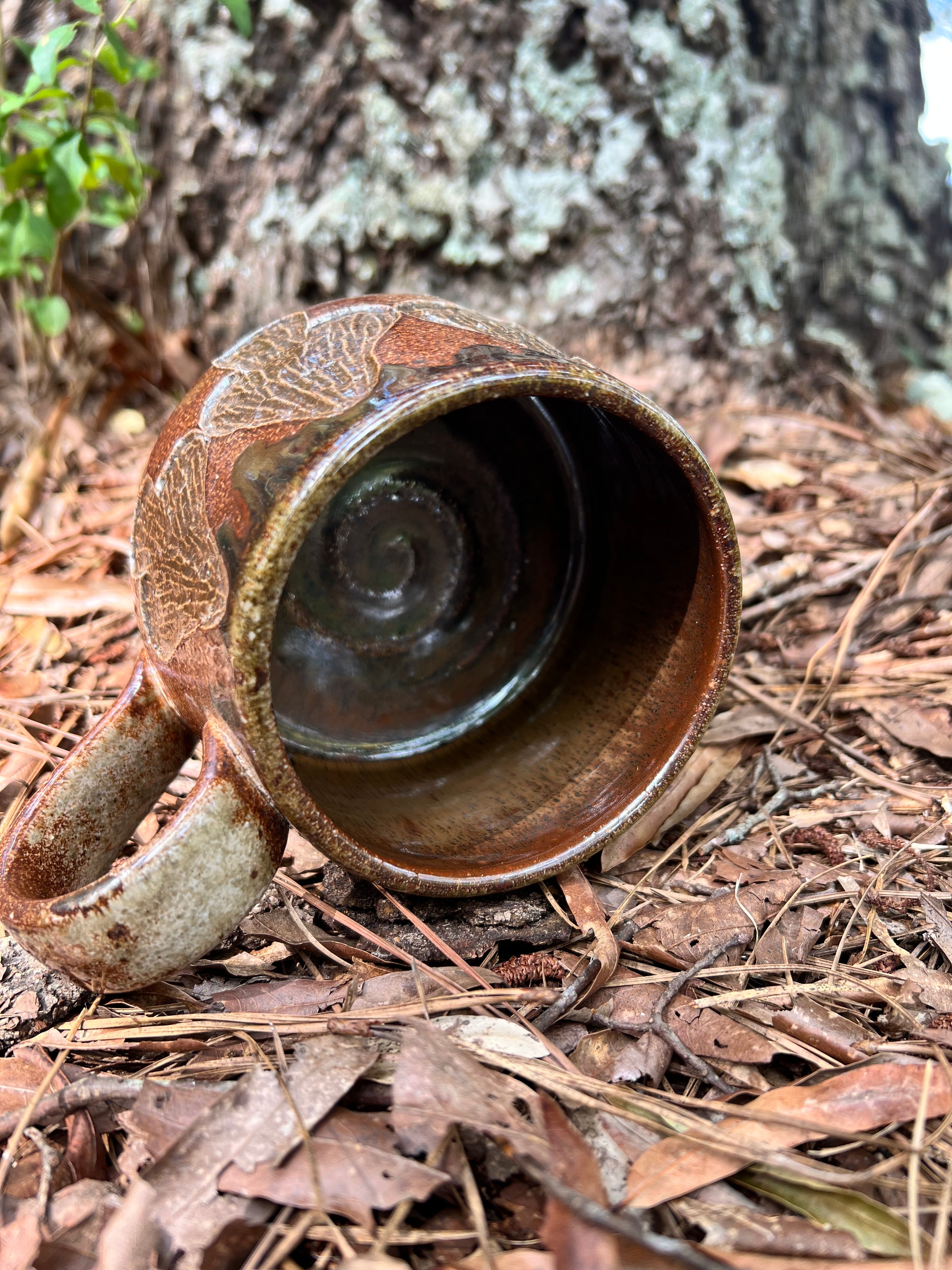 wood fired hand carved mushroom mug