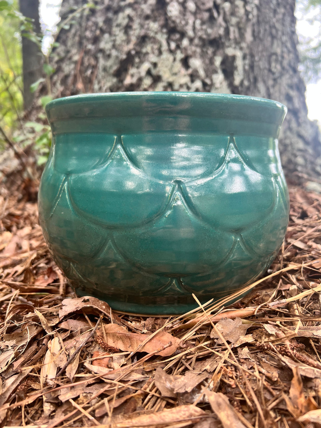 large turquoise scaled planter