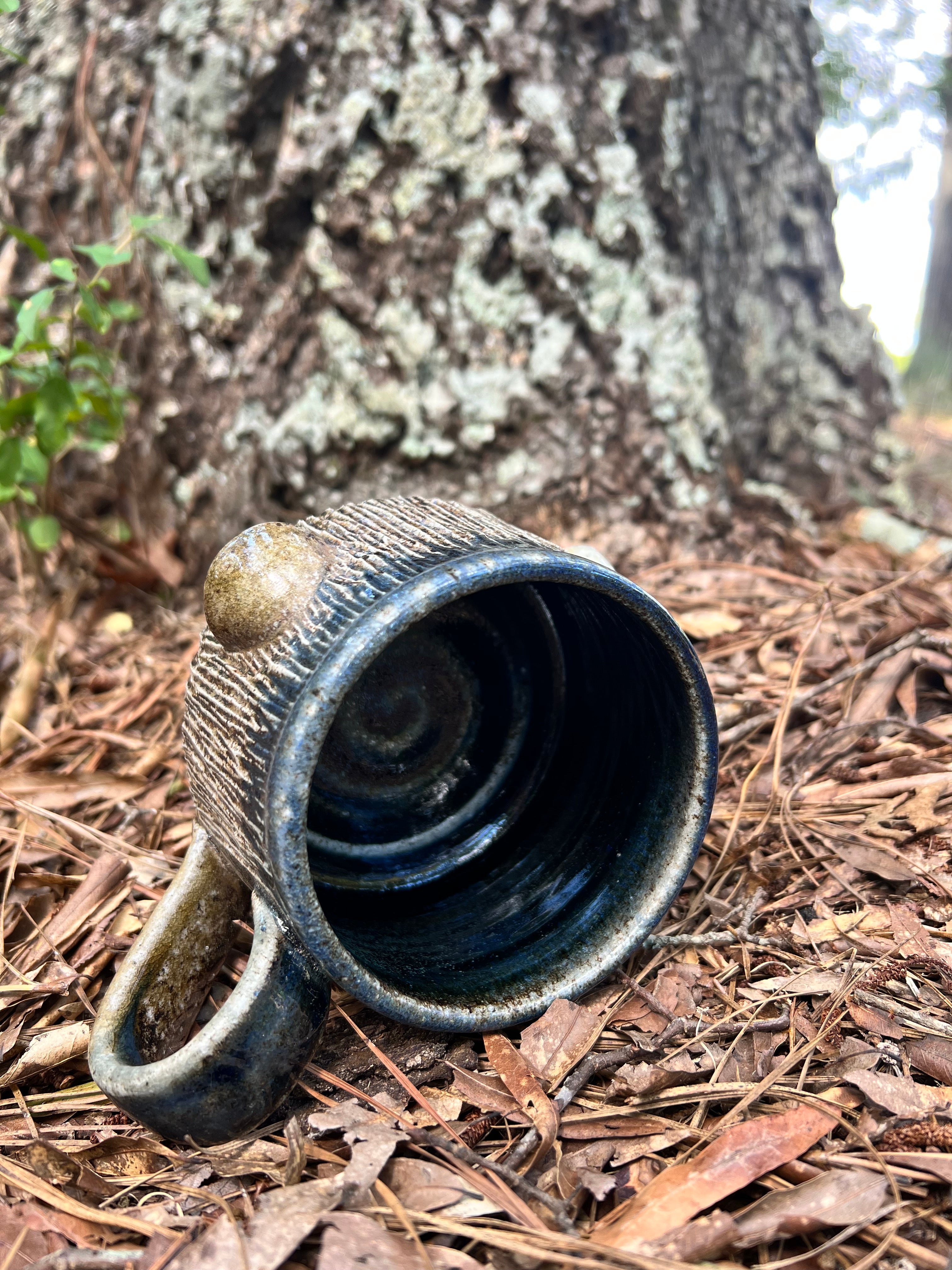 wood fired wood grain and mushroom mug