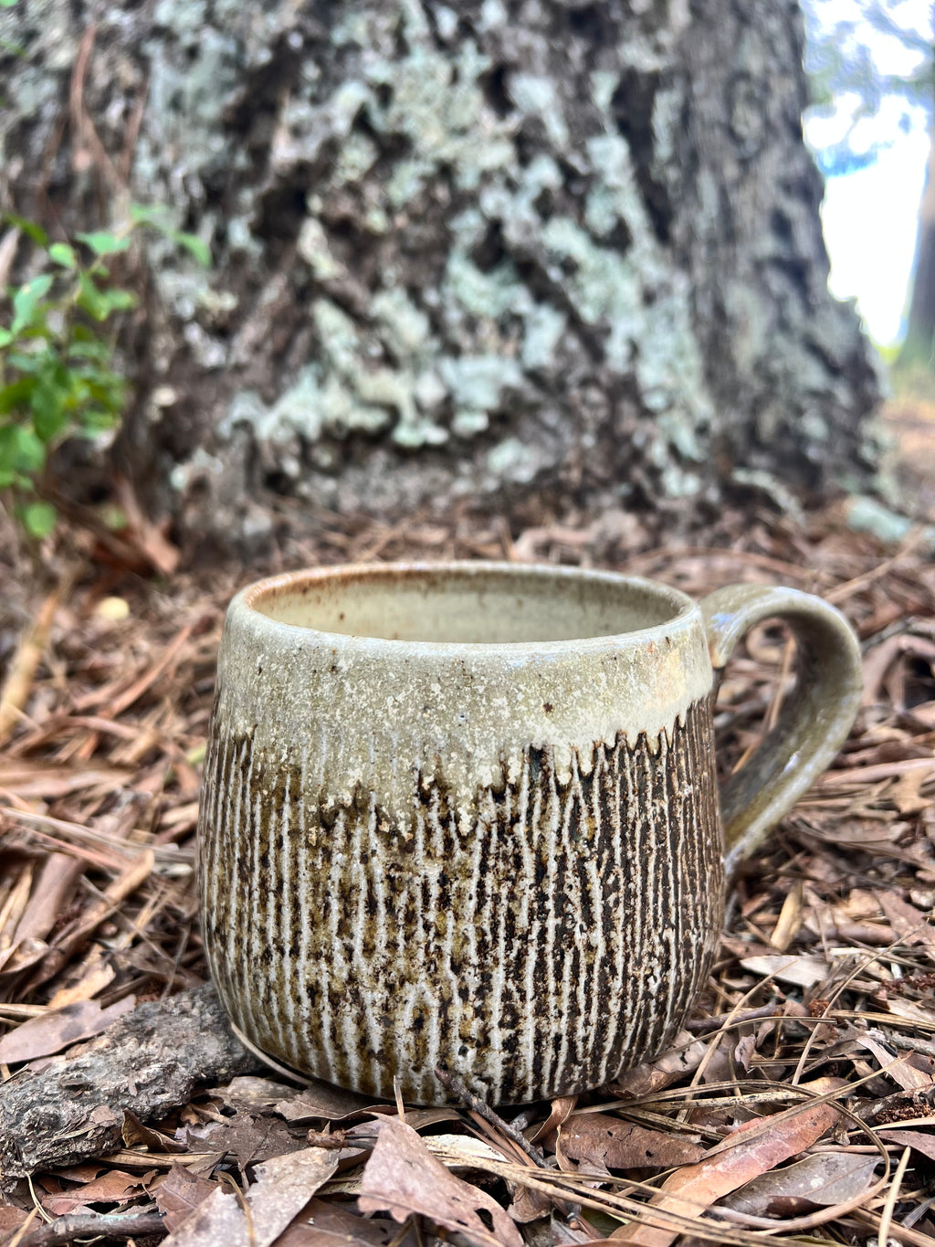 wood fired wood grain mug