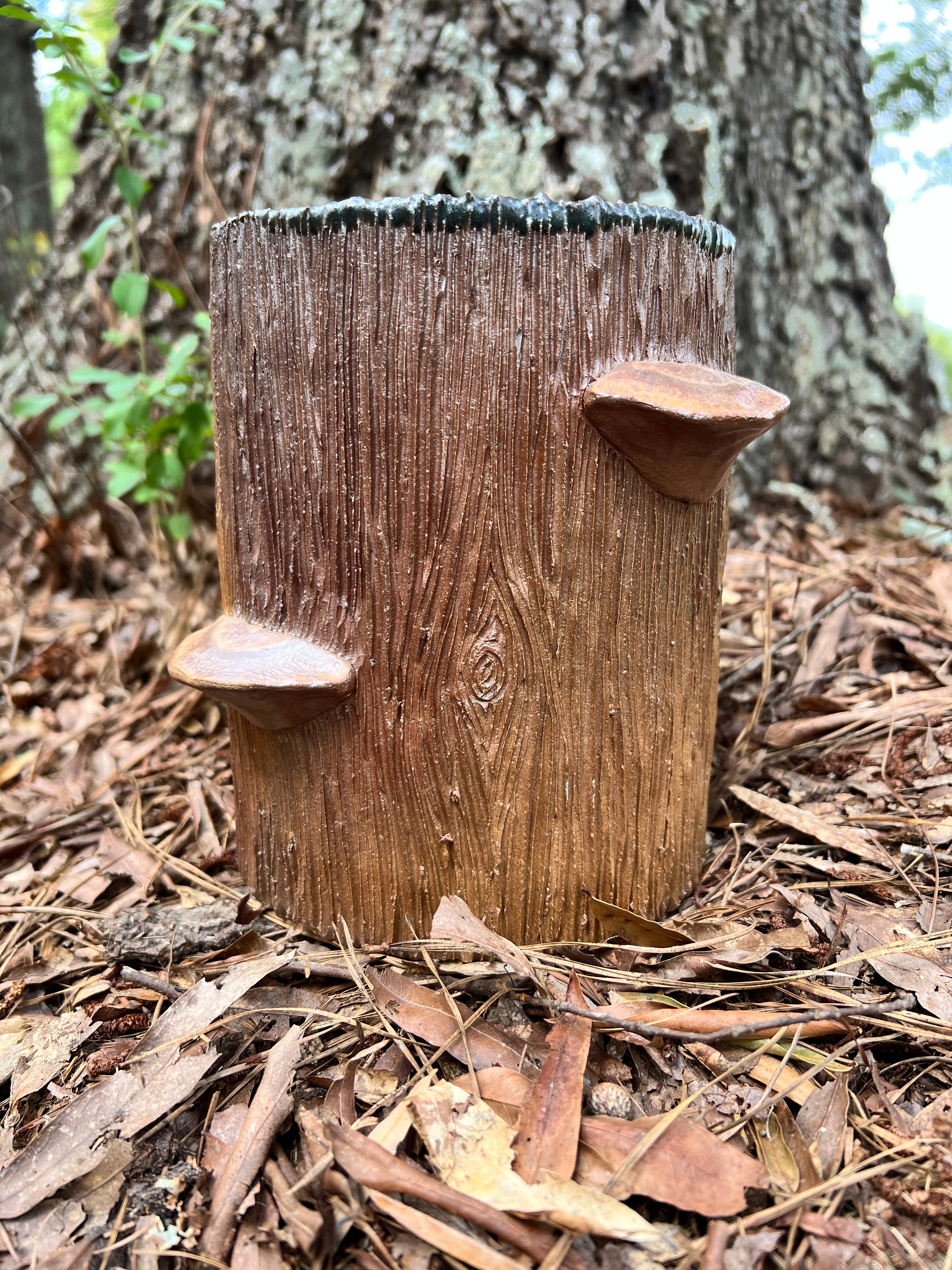 wood fired wood grain vase with conks
