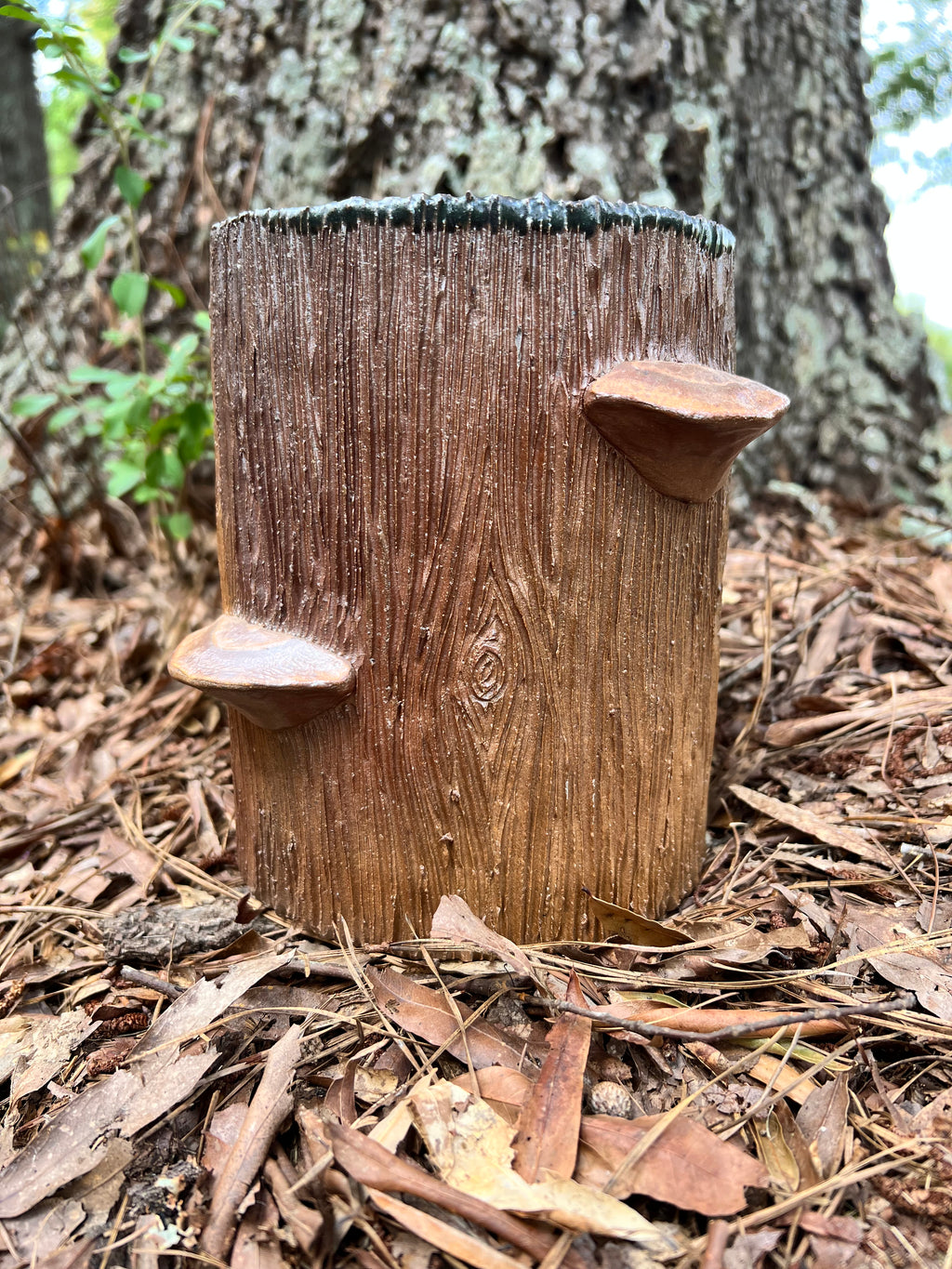 wood fired wood grain vase with conks