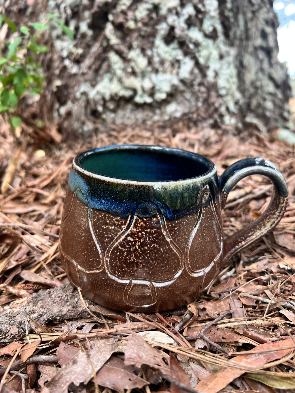 wood fired hand carved mushroom mug