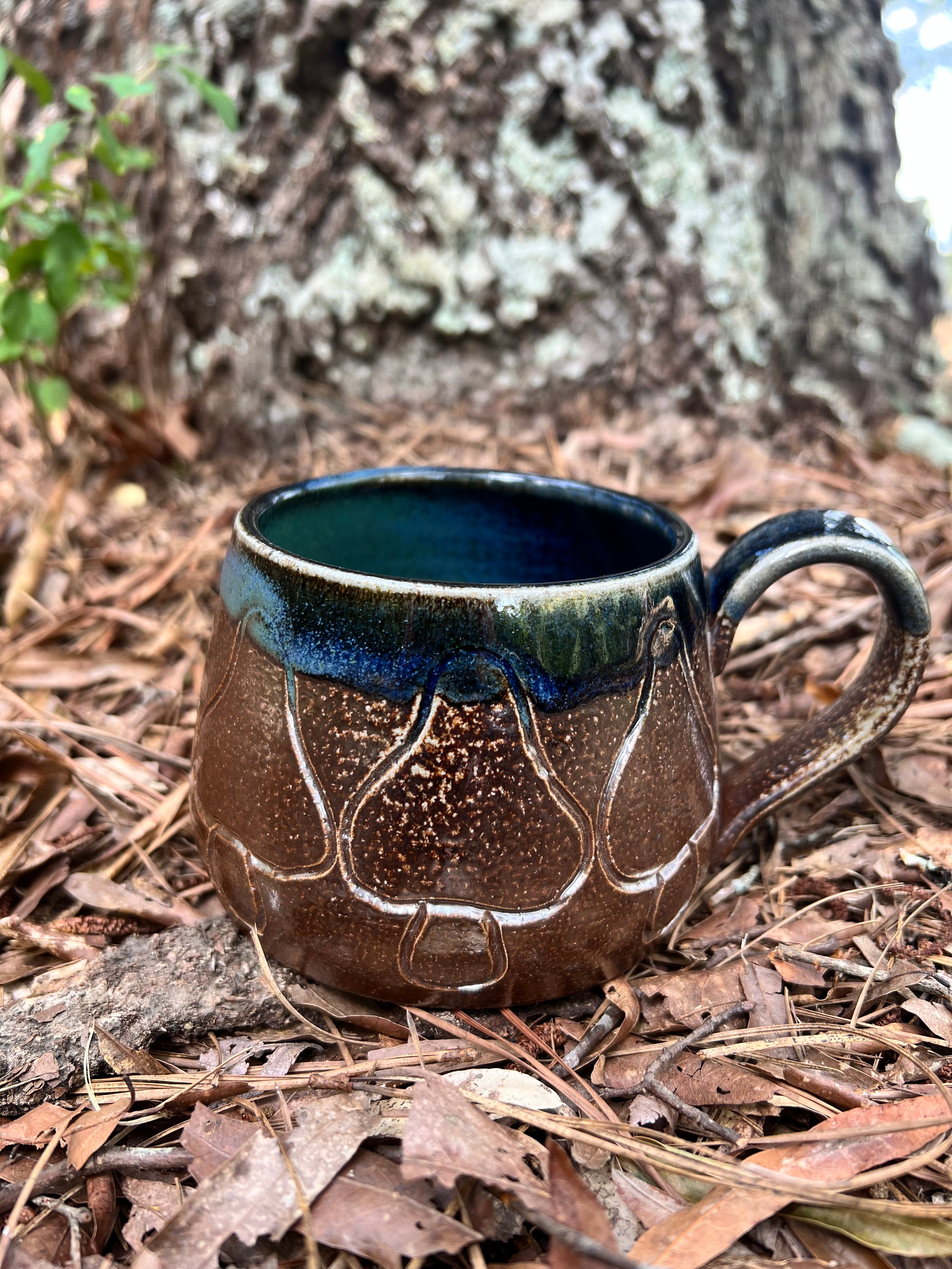 wood fired hand carved mushroom mug