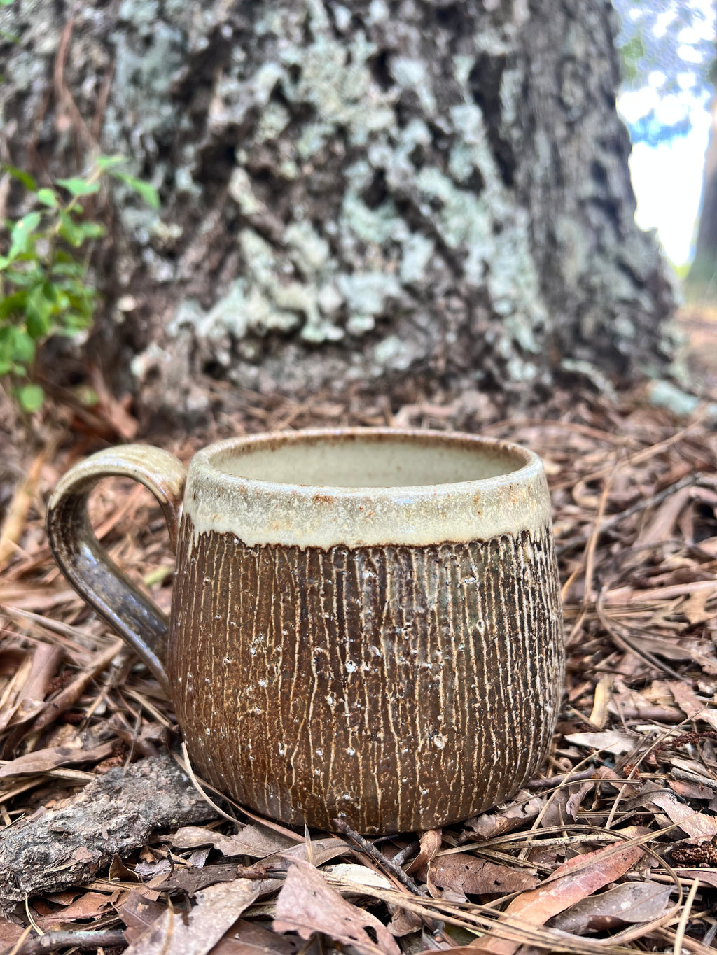 wood fired wood grain mug