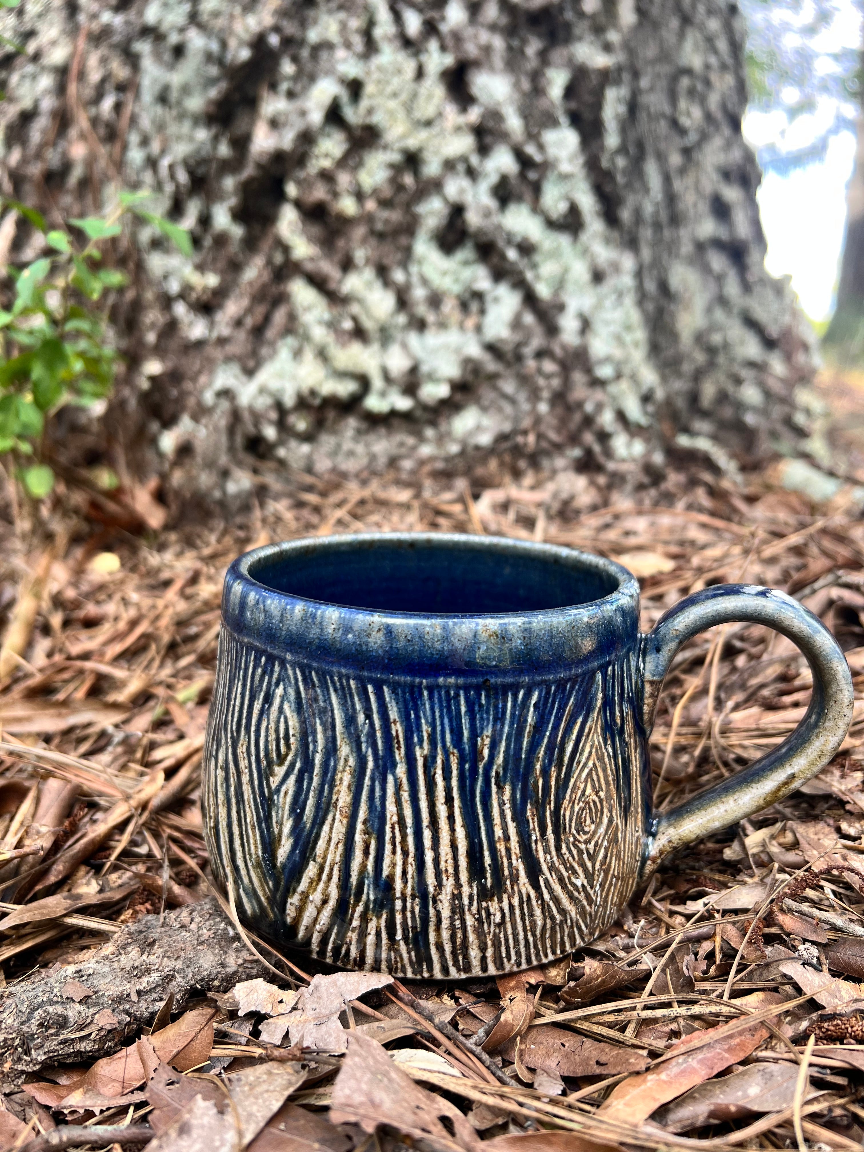 wood fired wood grain mug