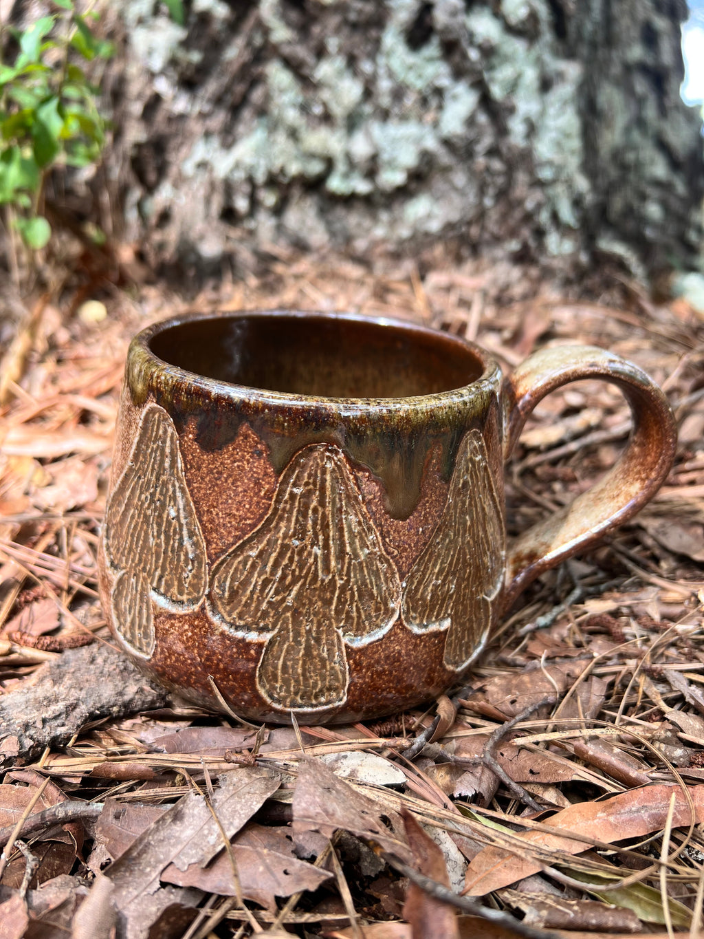 wood fired hand carved mushroom mug