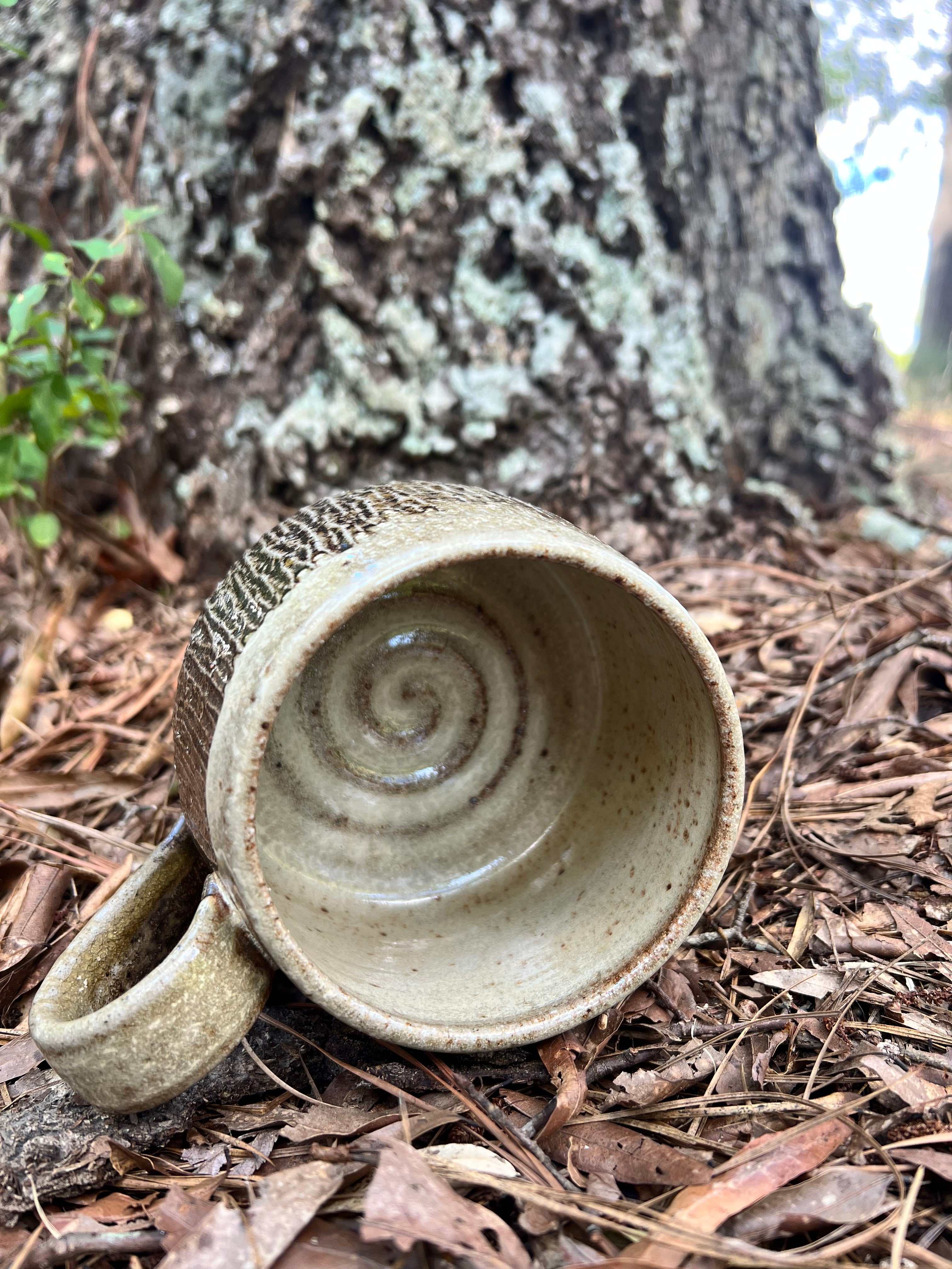 wood fired wood grain mug