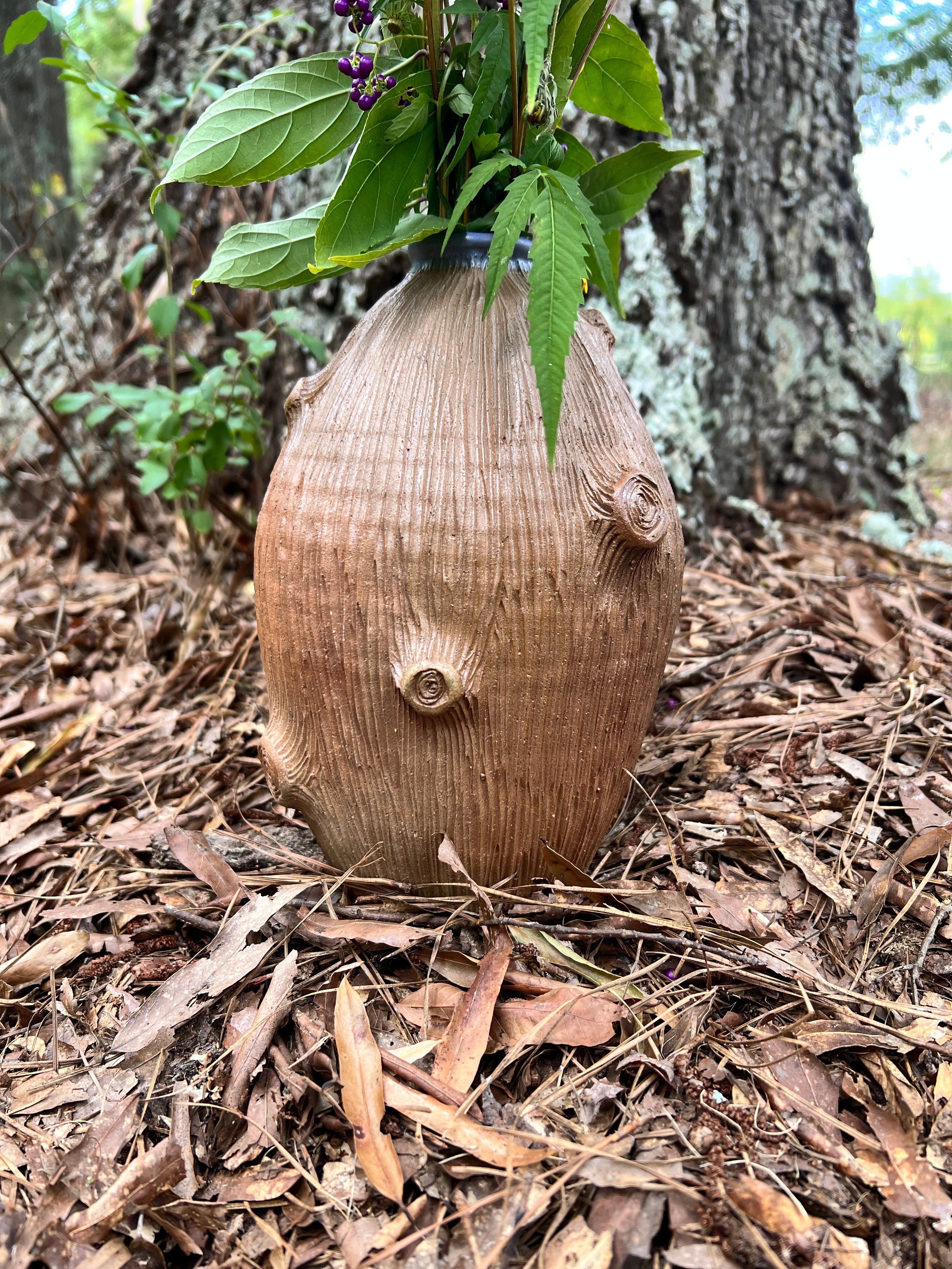 wood fired wood grain with tree knots vase