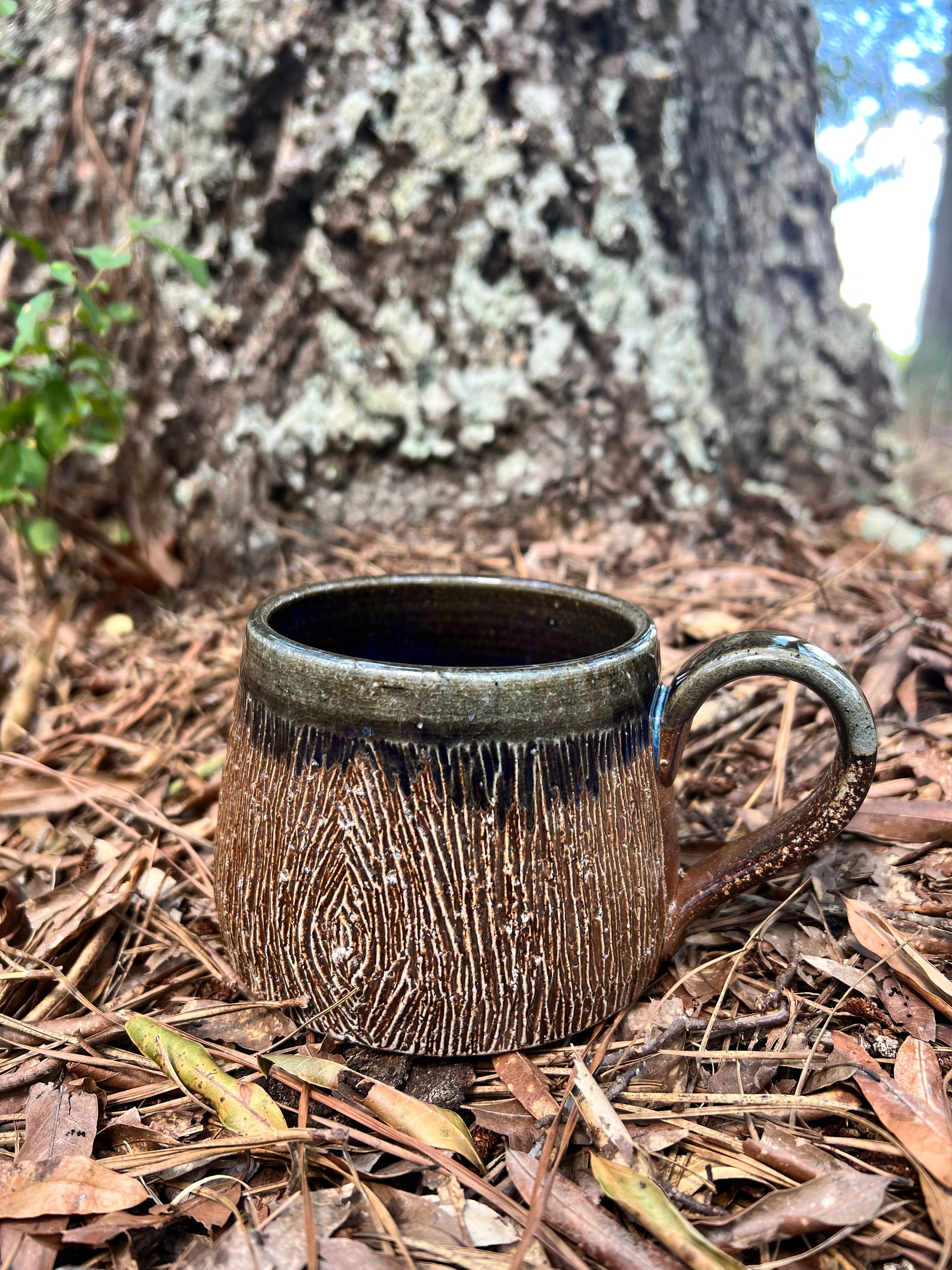 wood fired wood grain mug