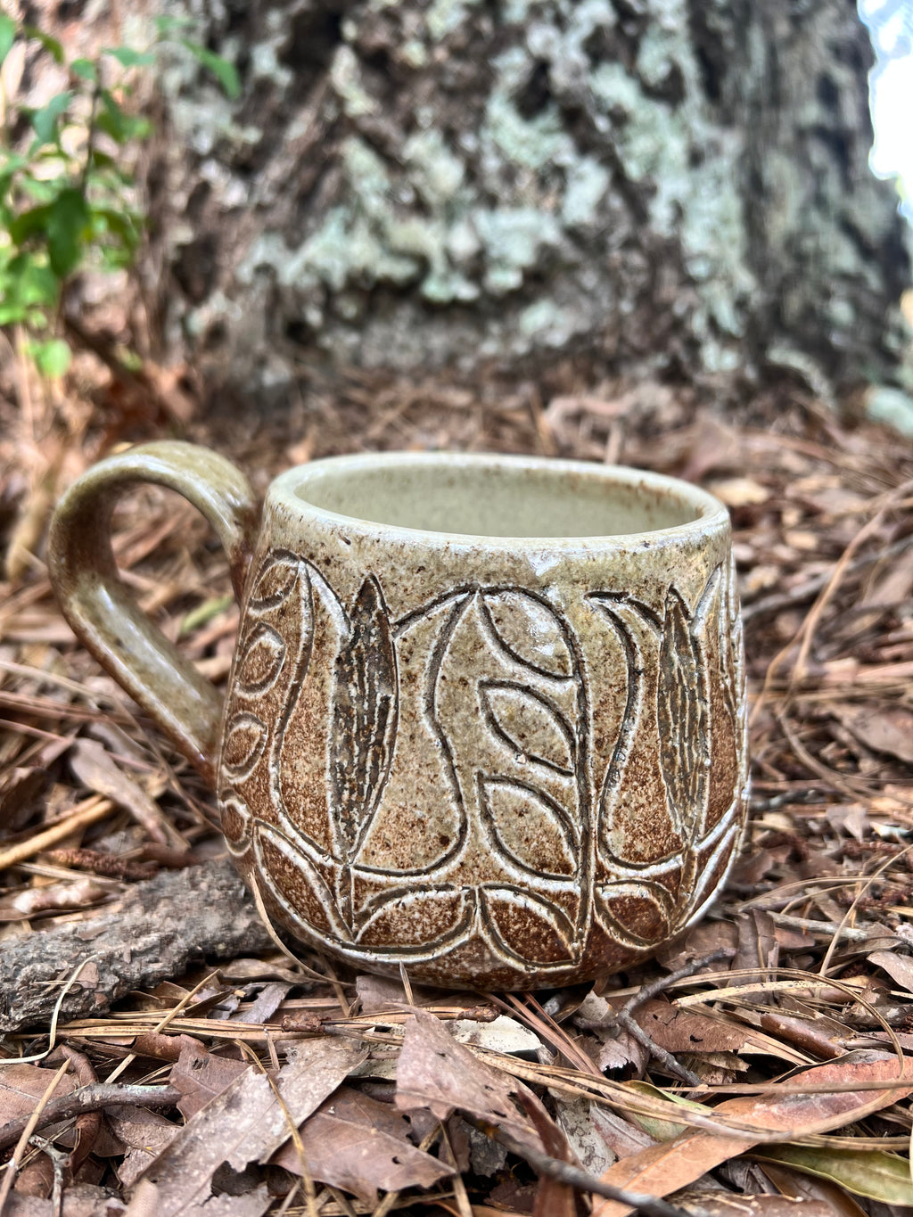 wood fired hand carved mug