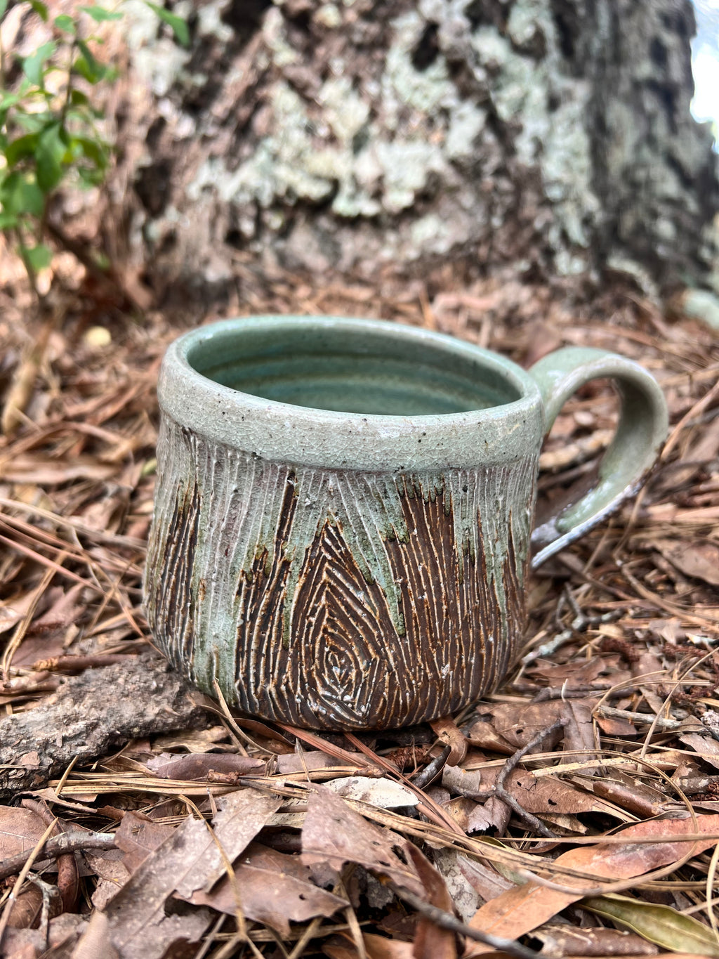 wood fired wood grain mug
