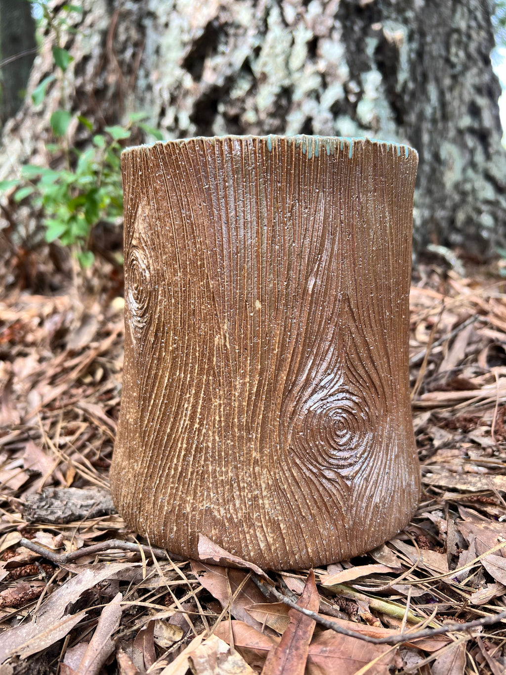 wood fired wood grain vase