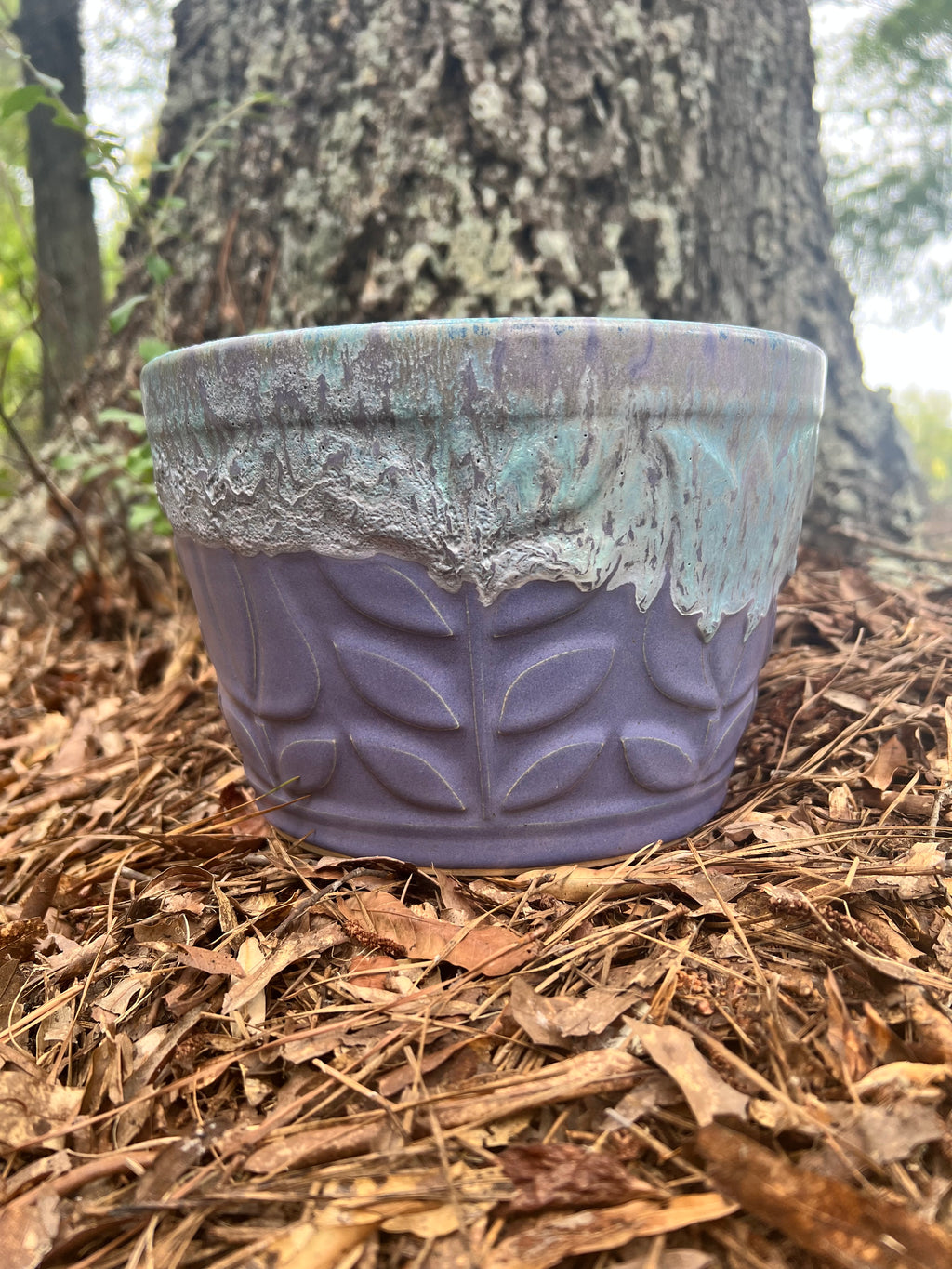 large violet and blue planter