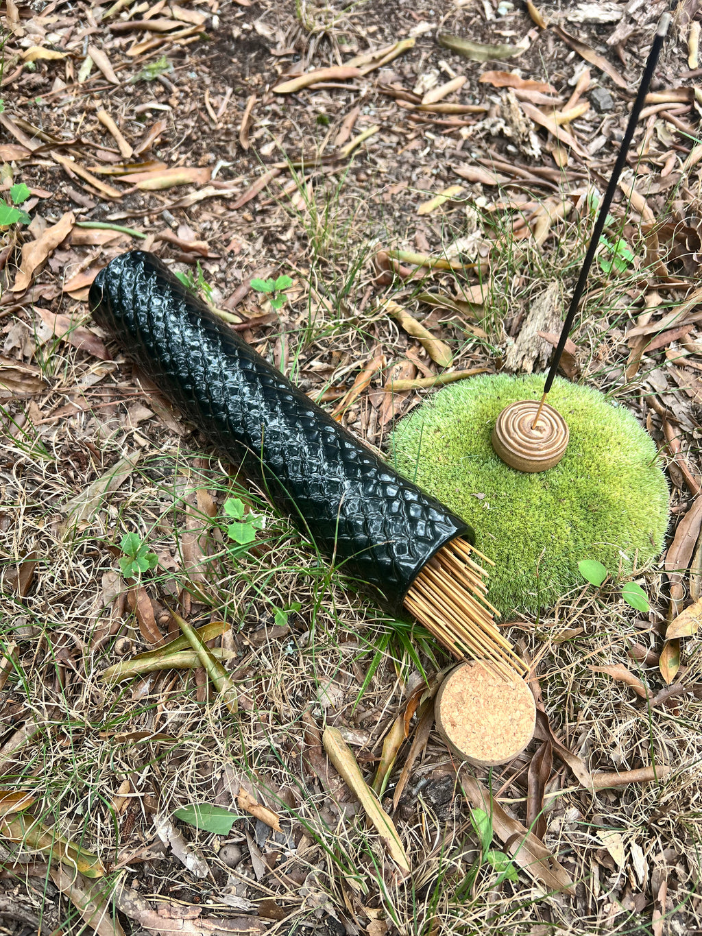 black scaled stick incense holder