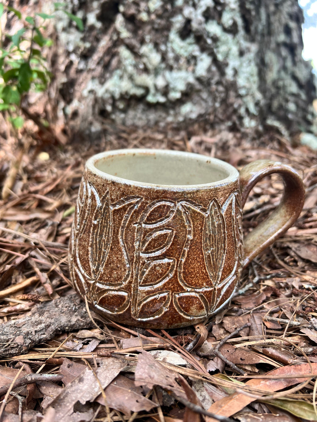 wood fired hand carved mug