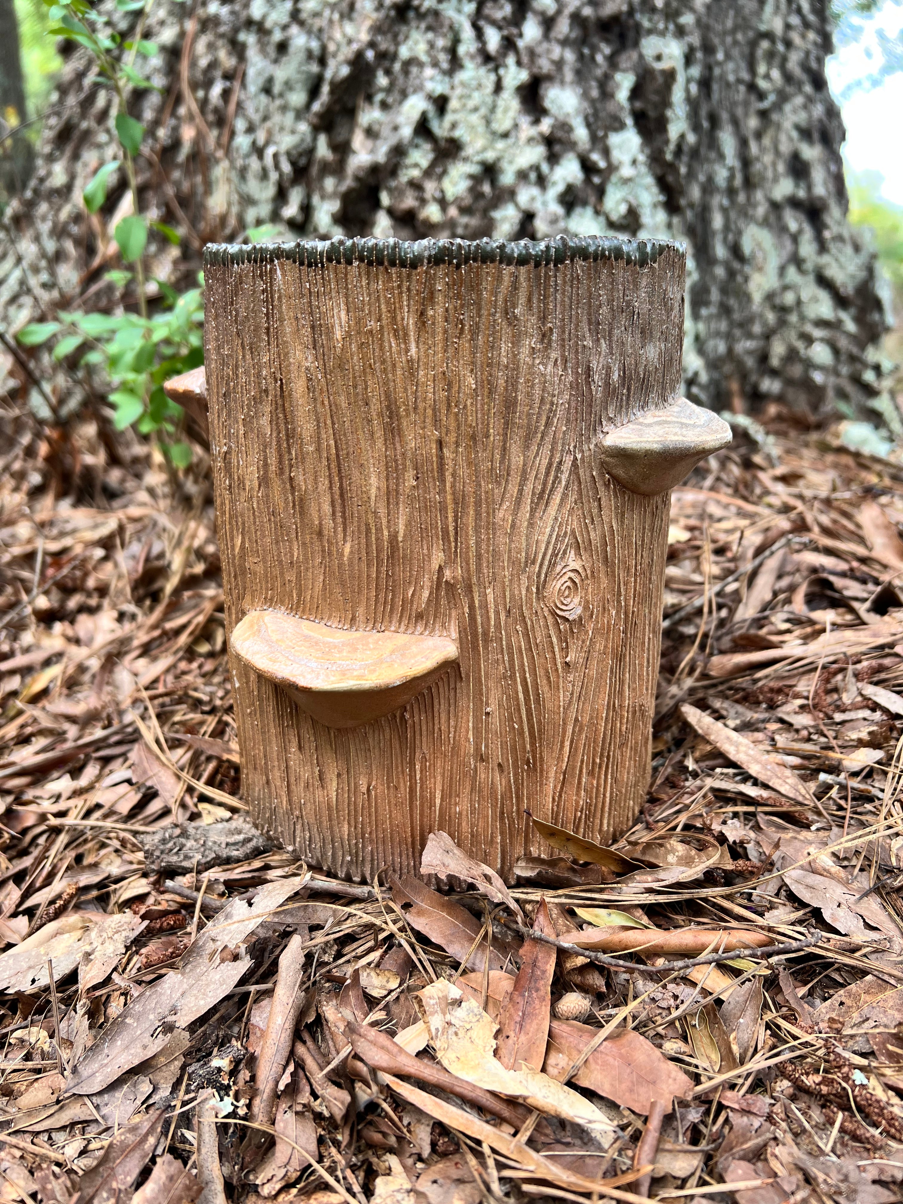 wood fired wood grain vase with conks