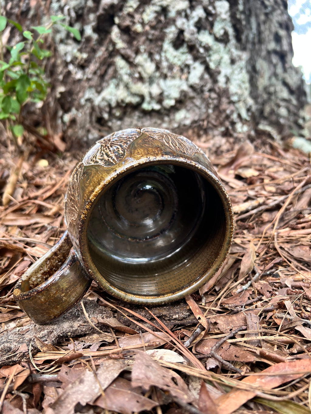 wood fired hand carved mushroom mug