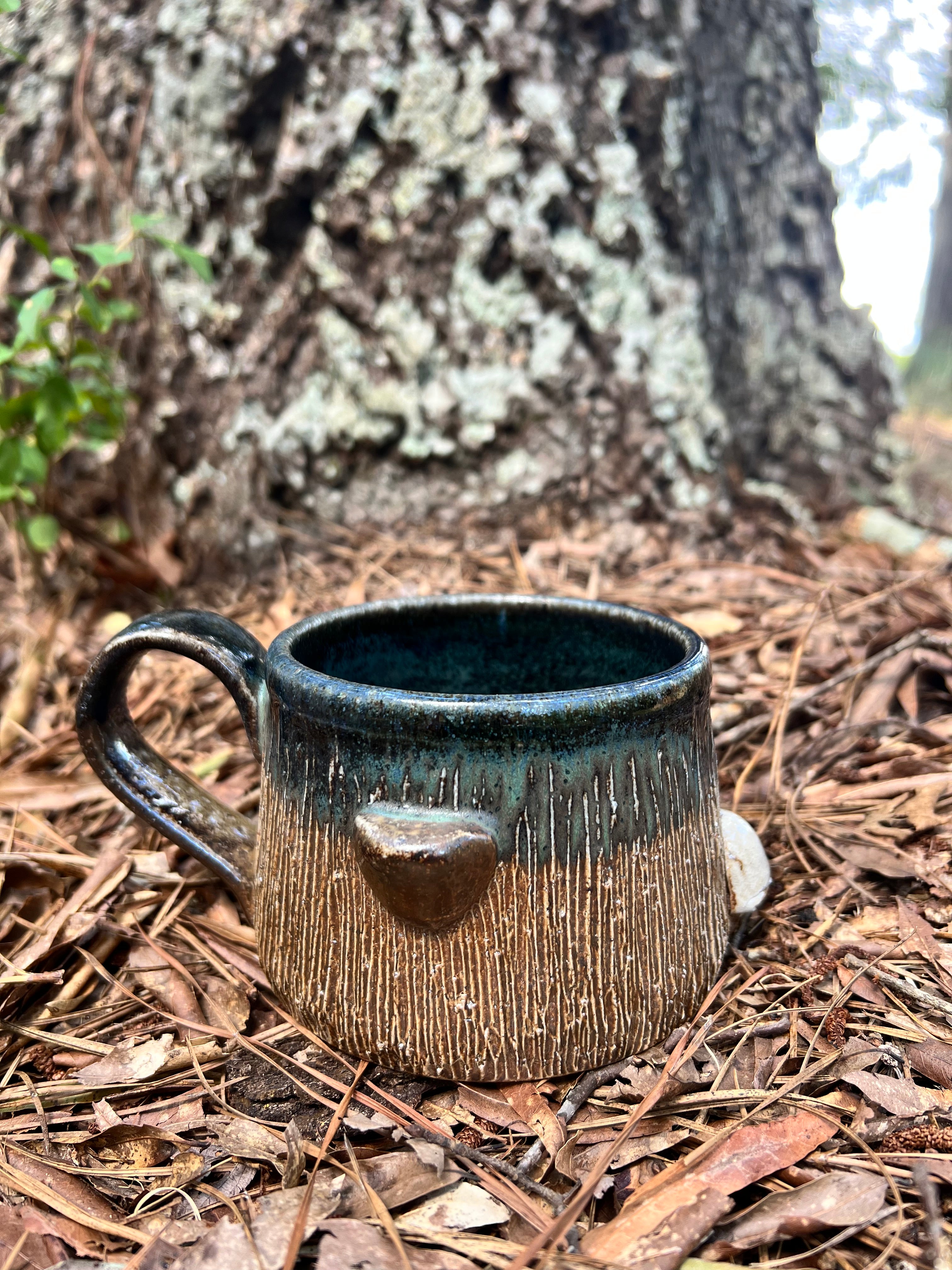 wood fired wood grain and mushroom mug